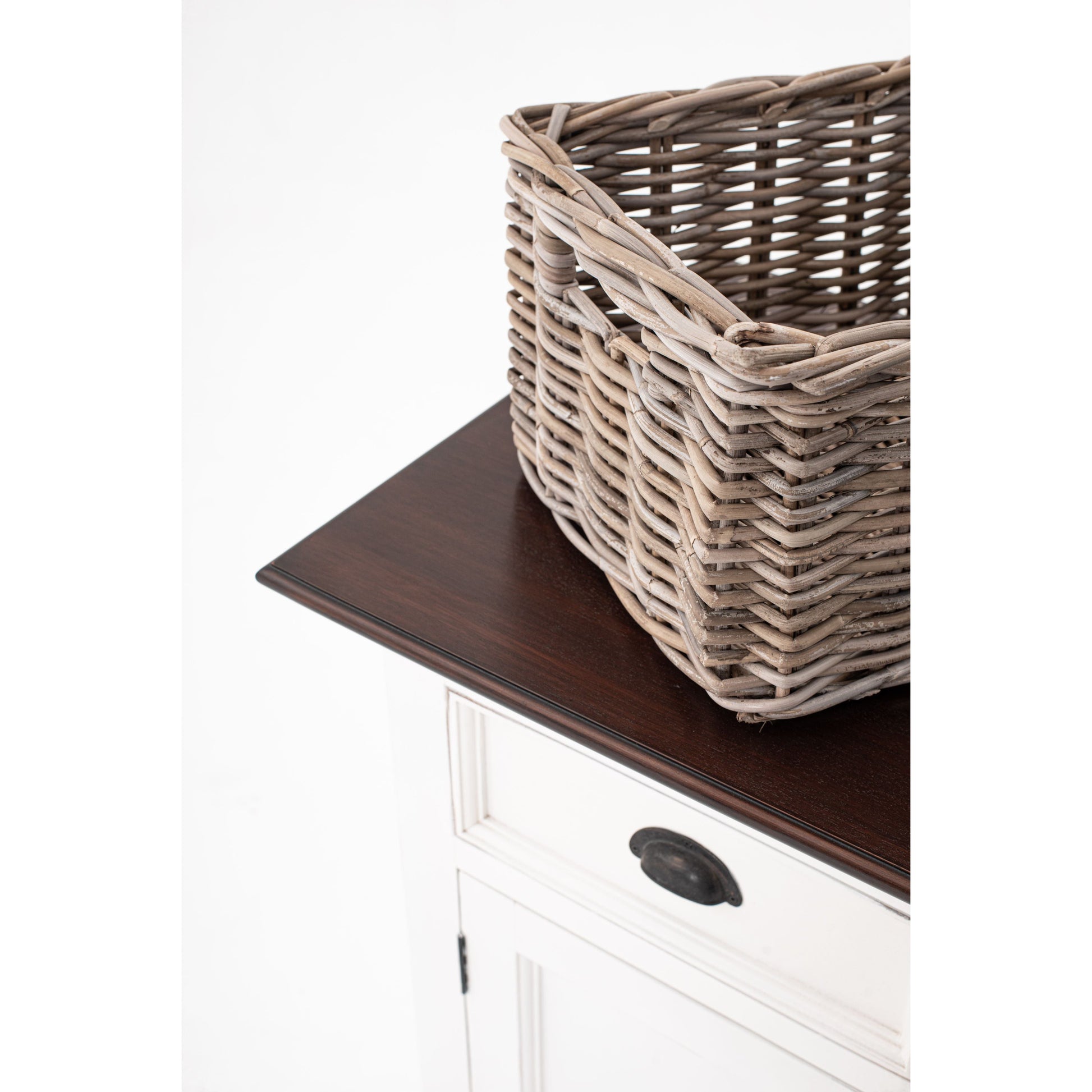 NovaSolo Halifax Accent 63" White & Brown Mahogany Buffet With 4 Drawers & 4 Rattan Baskets