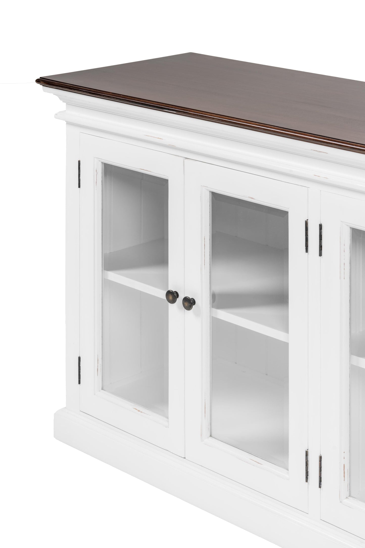 NovaSolo Halifax Accent 64" Classic White & Brown Mahogany Buffet With 4 Glass Doors