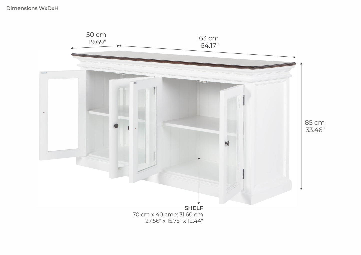 NovaSolo Halifax Accent 64" Classic White & Brown Mahogany Buffet With 4 Glass Doors