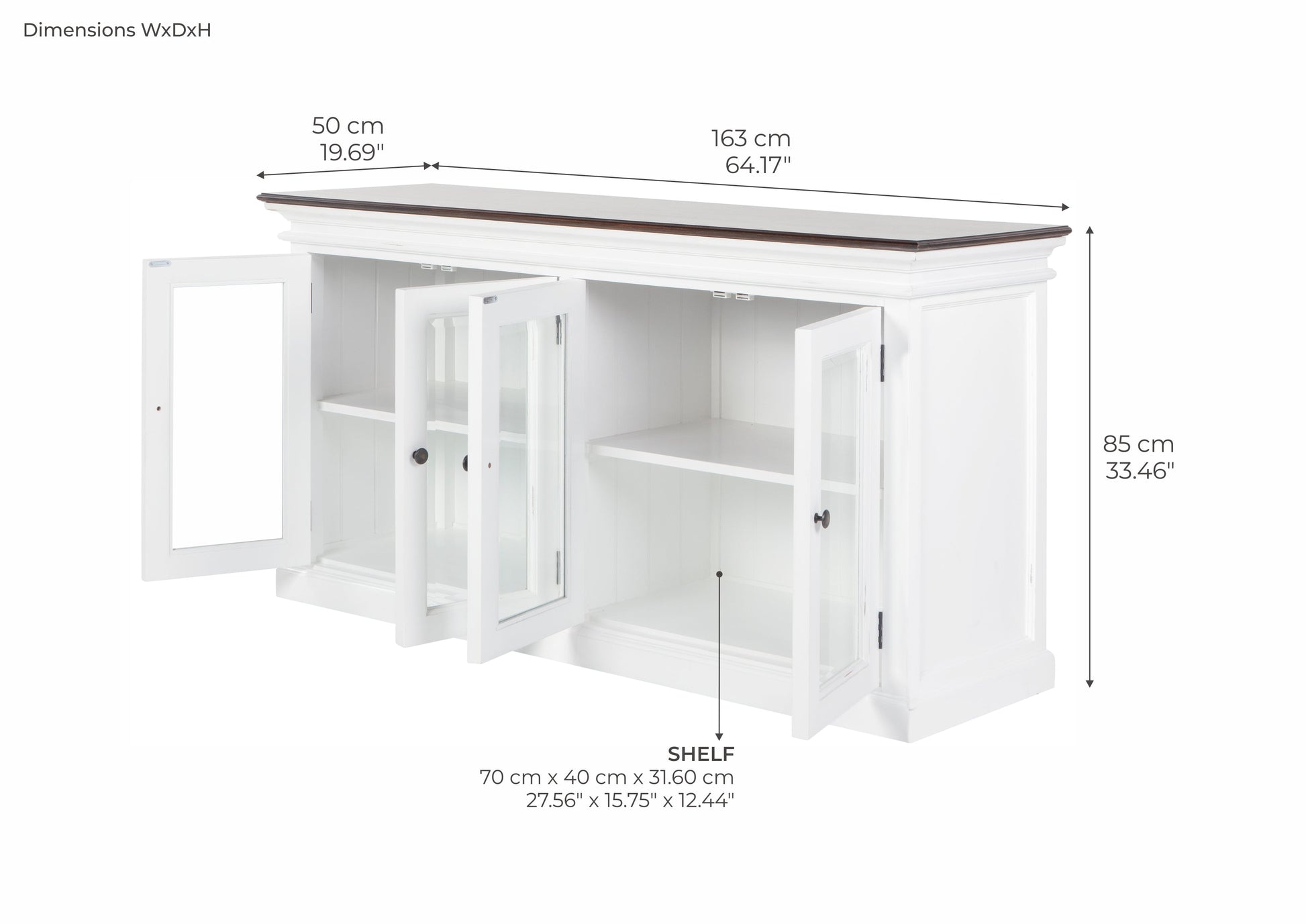 NovaSolo Halifax Accent 64" Classic White & Brown Mahogany Buffet With 4 Glass Doors