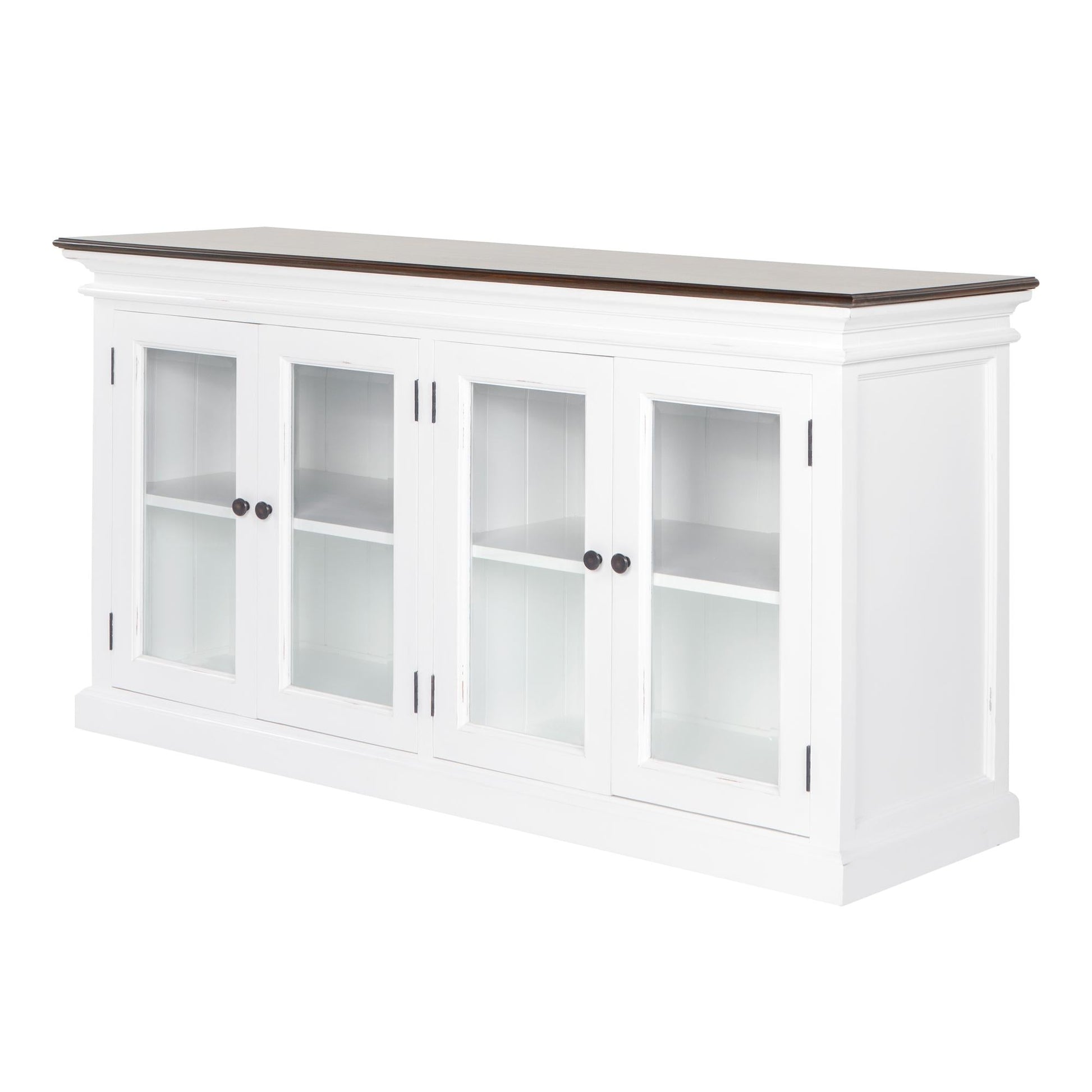 NovaSolo Halifax Accent 64" Classic White & Brown Mahogany Buffet With 4 Glass Doors