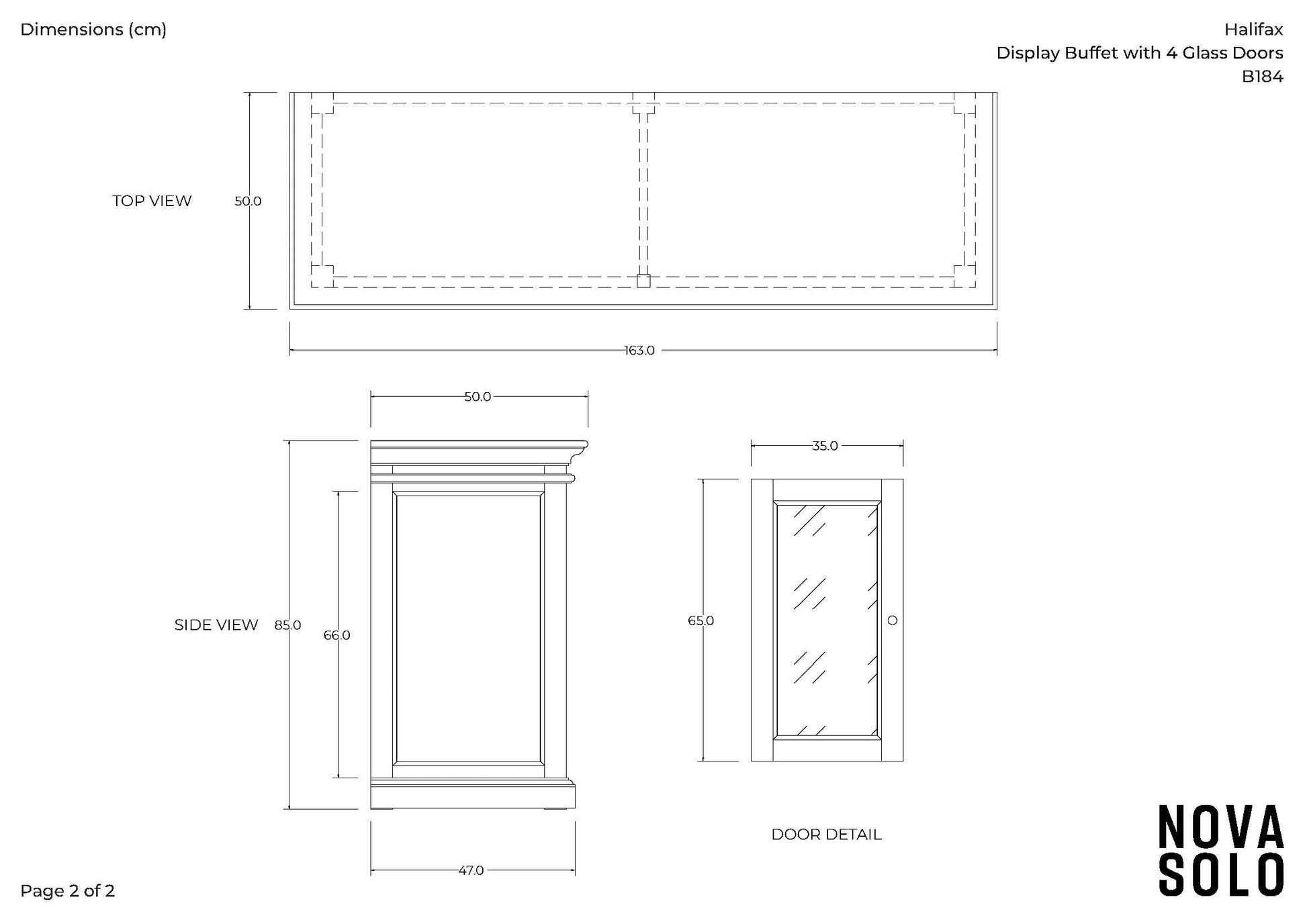 NovaSolo Halifax Accent 64" Classic White & Brown Mahogany Buffet With 4 Glass Doors