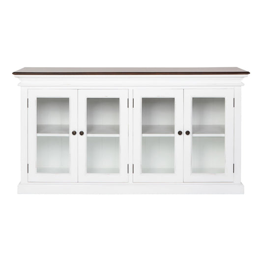 NovaSolo Halifax Accent 64" Classic White & Brown Mahogany Buffet With 4 Glass Doors