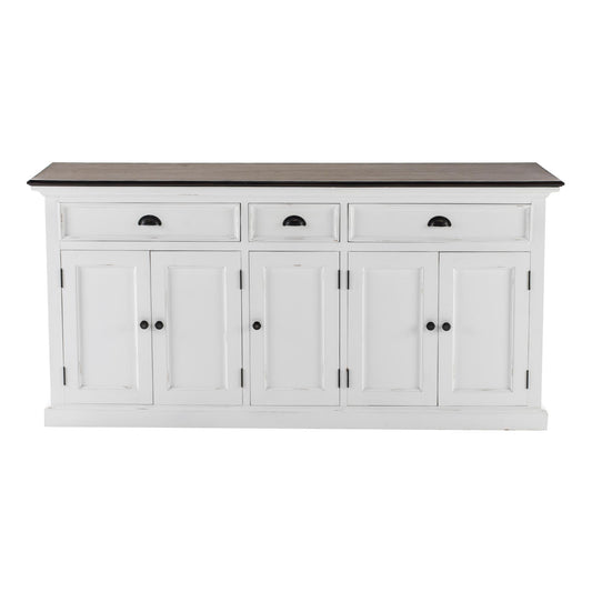 NovaSolo Halifax Accent 71" Classic White & Brown Mahogany Buffet With 5 Doors & 3 Drawers