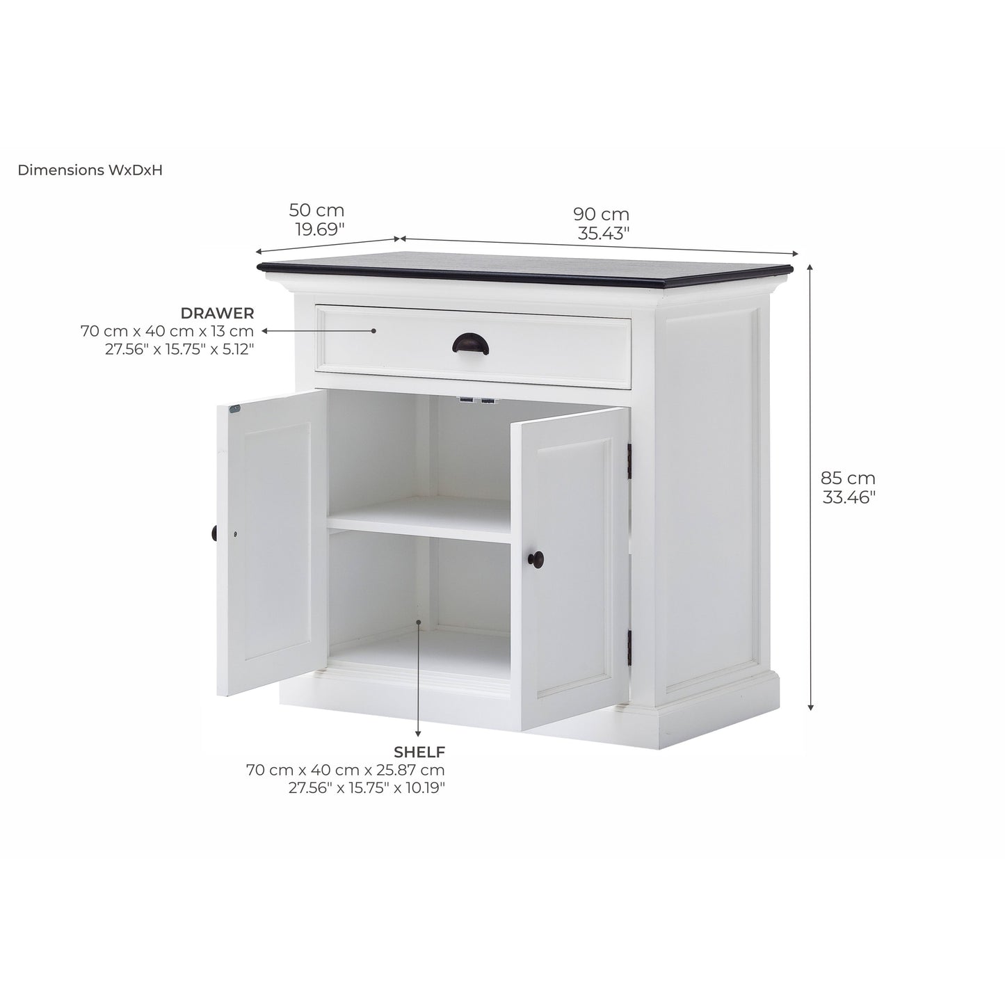 NovaSolo Halifax Contrast 35" Classic White & Black Mahogany Buffet With 2 Doors & 1 Drawer