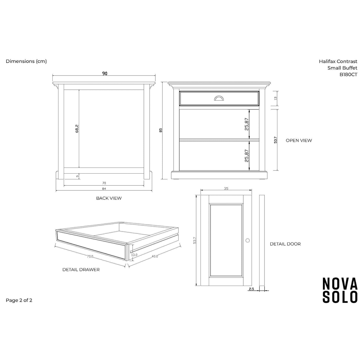 NovaSolo Halifax Contrast 35" Classic White & Black Mahogany Buffet With 2 Doors & 1 Drawer
