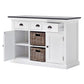 NovaSolo Halifax Contrast 49" White & Black Mahogany Buffet With 3 Drawers & 2 Rattan Baskets