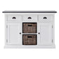 NovaSolo Halifax Contrast 49" White & Black Mahogany Buffet With 3 Drawers & 2 Rattan Baskets