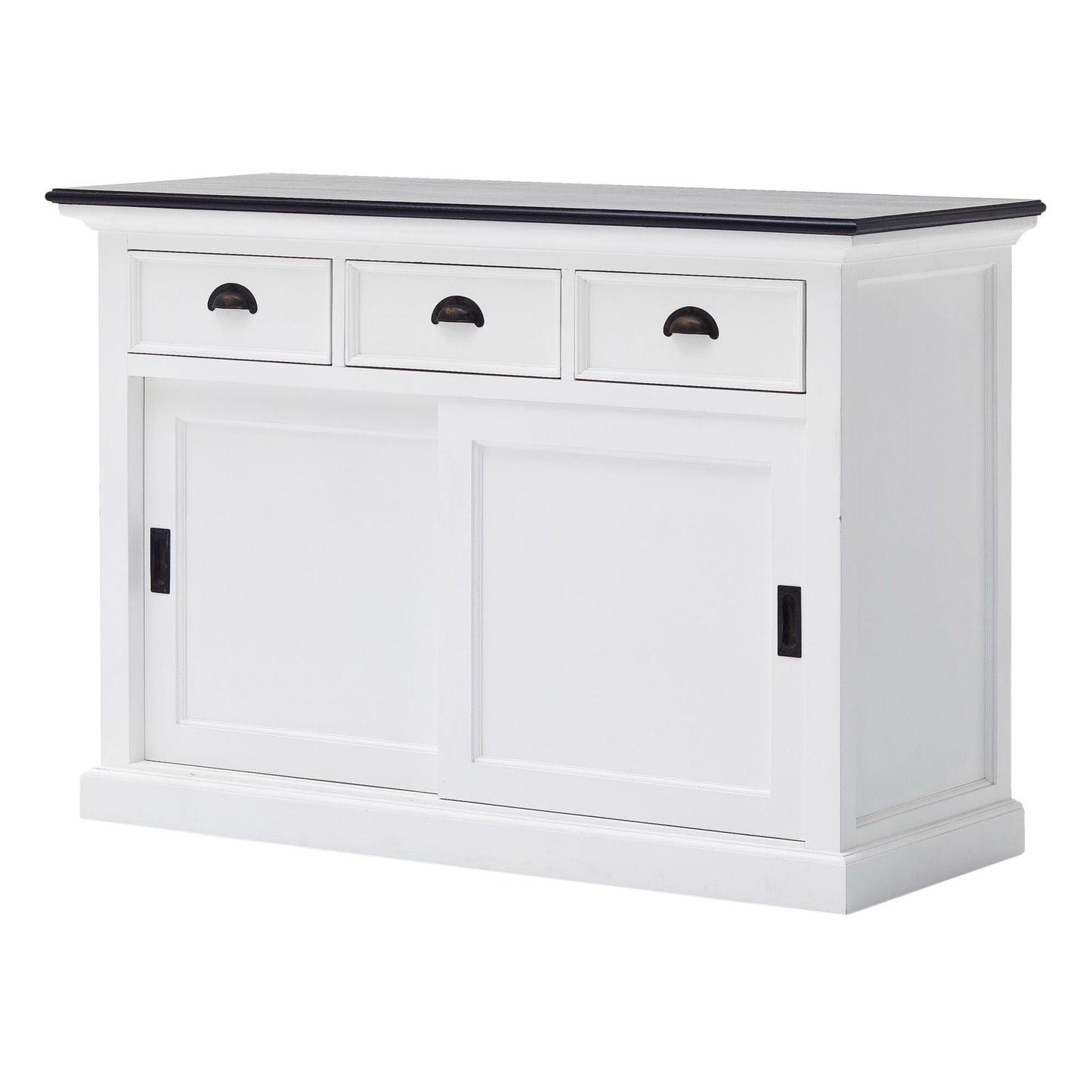 NovaSolo Halifax Contrast 49" White & Black Mahogany Buffet With 3 Drawers & 2 Sliding Doors