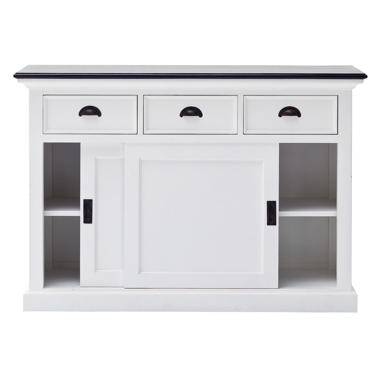 NovaSolo Halifax Contrast 49" White & Black Mahogany Buffet With 3 Drawers & 2 Sliding Doors