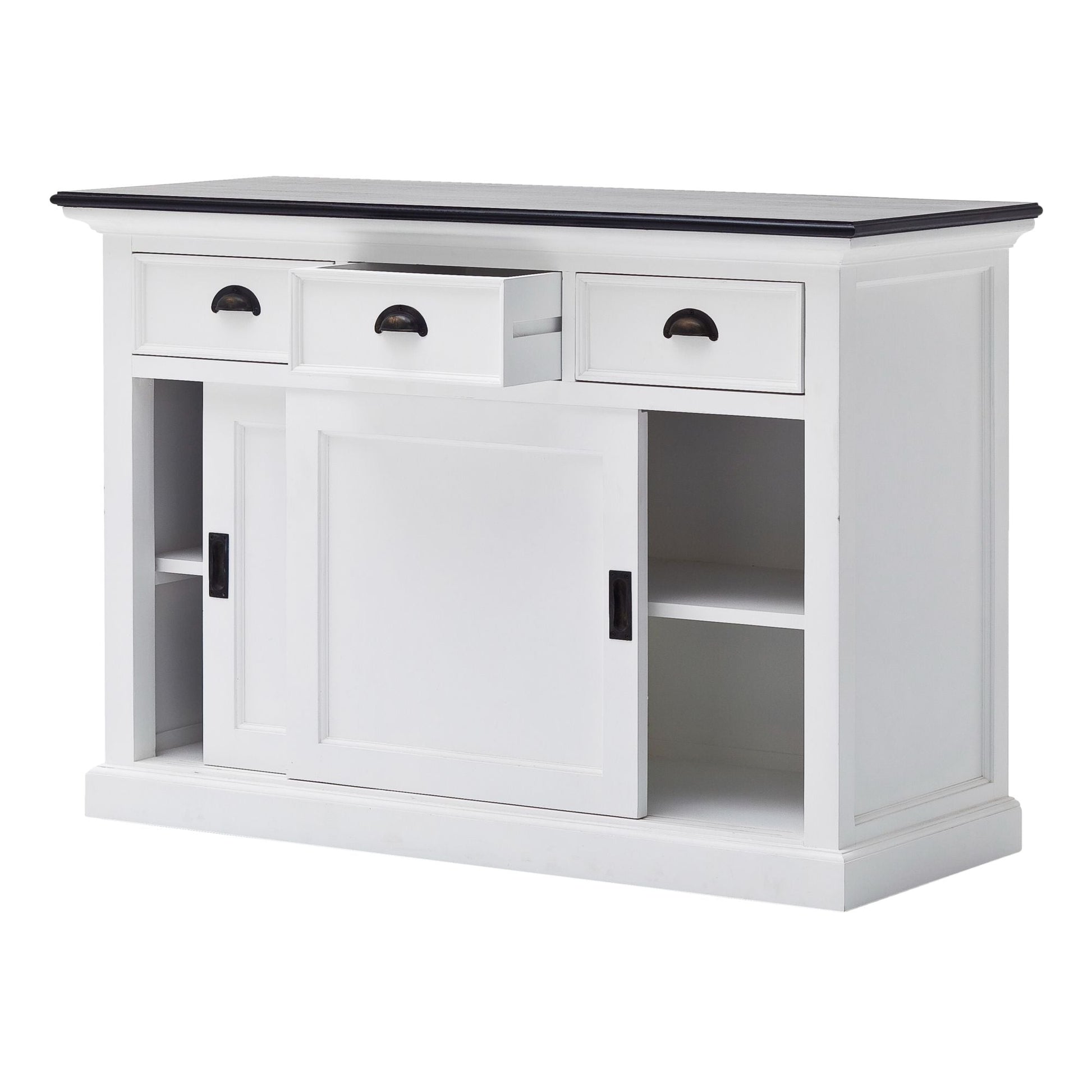 NovaSolo Halifax Contrast 49" White & Black Mahogany Buffet With 3 Drawers & 2 Sliding Doors