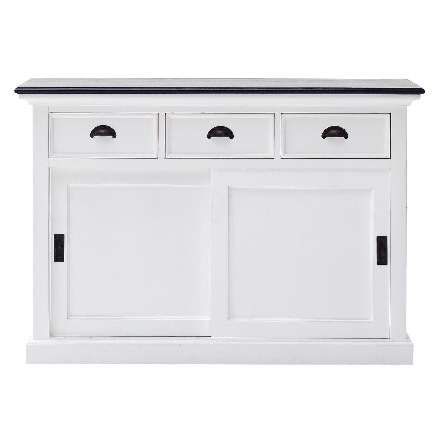 NovaSolo Halifax Contrast 49" White & Black Mahogany Buffet With 3 Drawers & 2 Sliding Doors