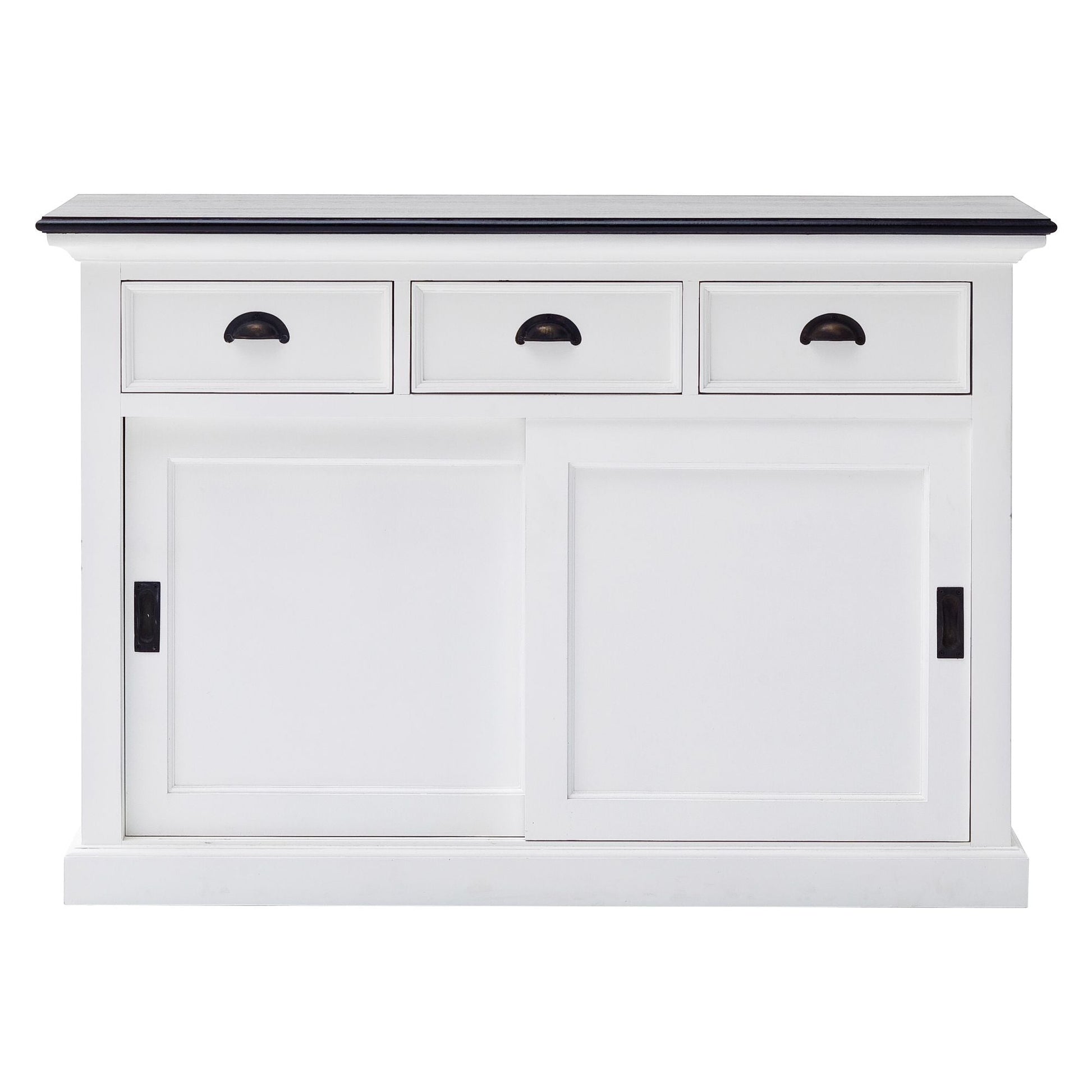 NovaSolo Halifax Contrast 49" White & Black Mahogany Buffet With 3 Drawers & 2 Sliding Doors