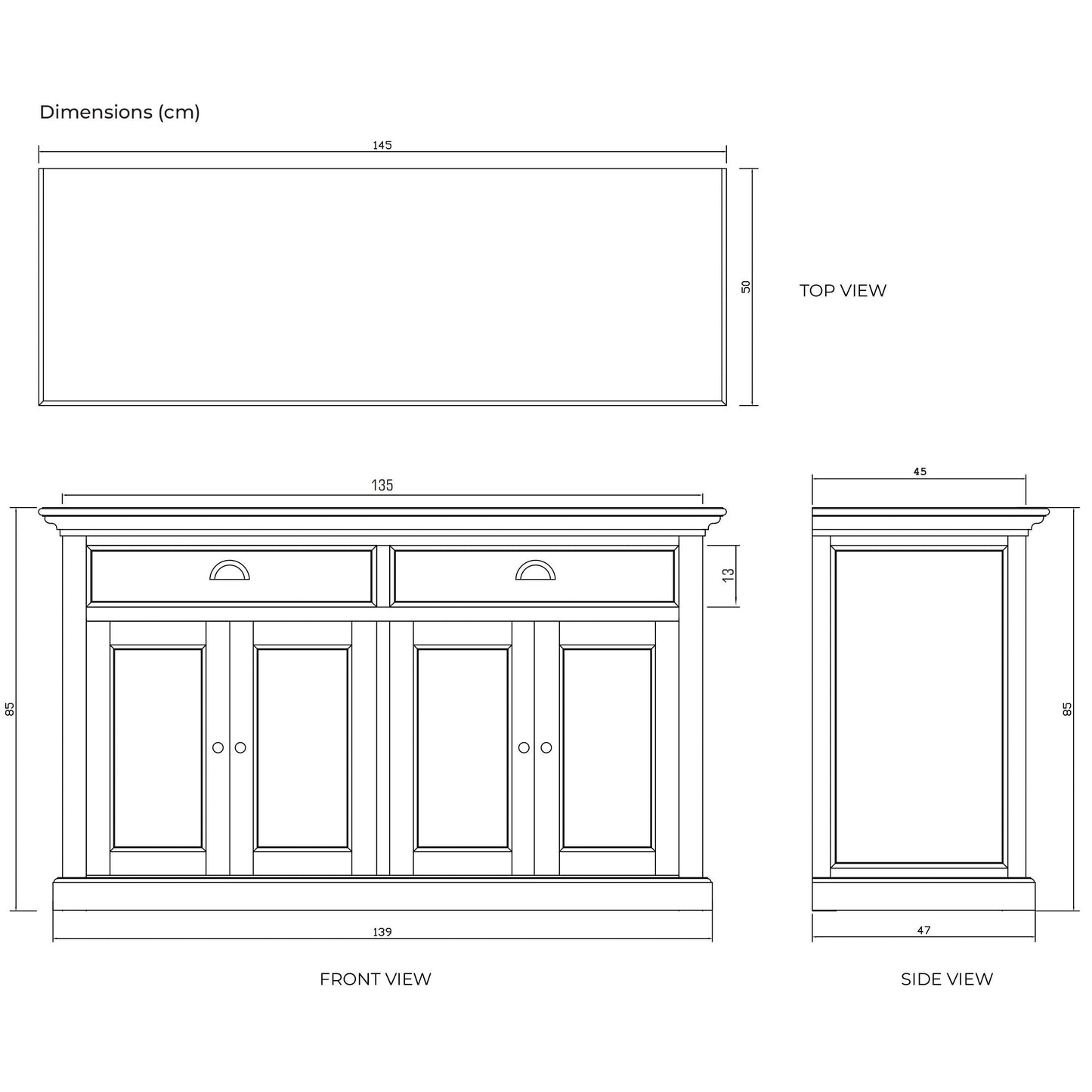 NovaSolo Halifax Contrast 57" Classic White & Black Buffet With 4 Doors and 2 Drawers