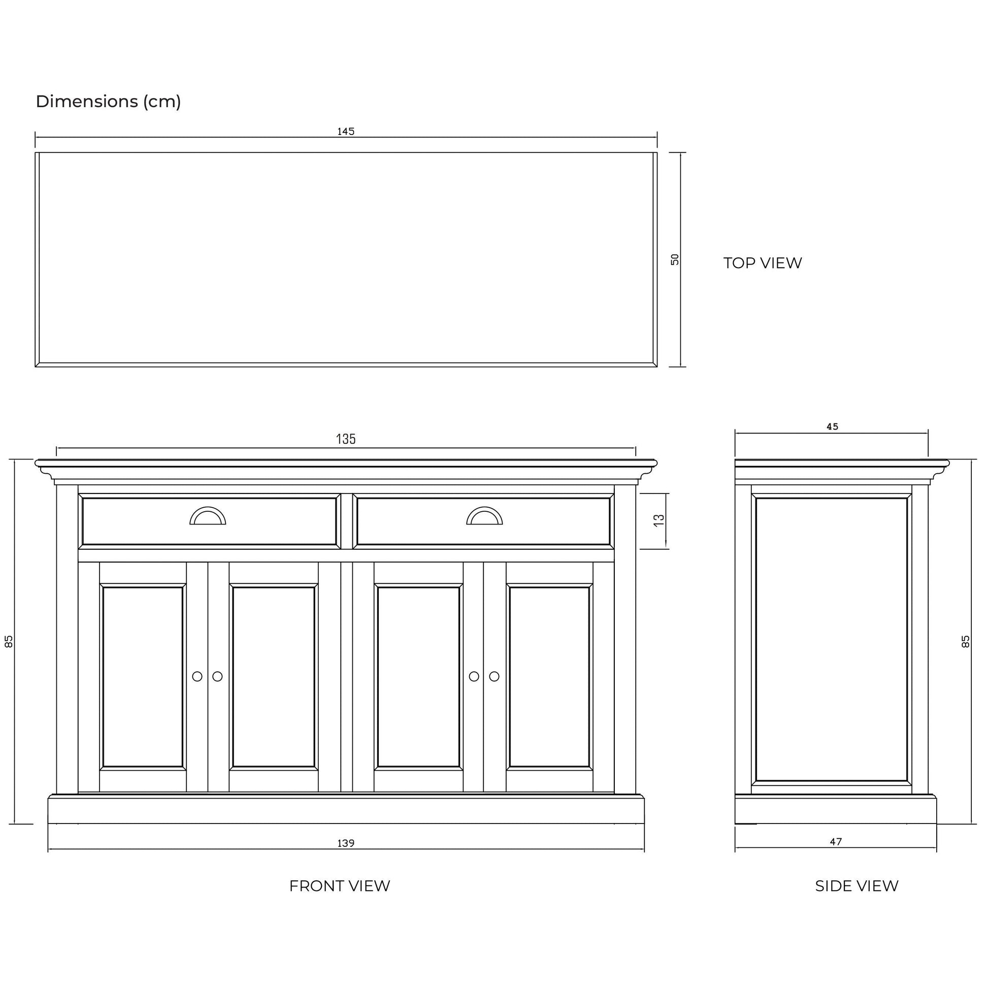 NovaSolo Halifax Contrast 57" Classic White & Black Buffet With 4 Doors and 2 Drawers