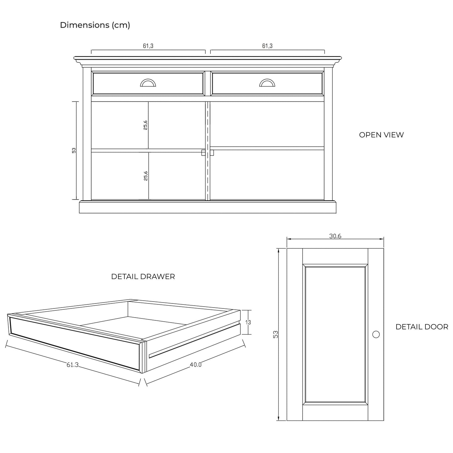 NovaSolo Halifax Contrast 57" Classic White & Black Buffet With 4 Doors and 2 Drawers