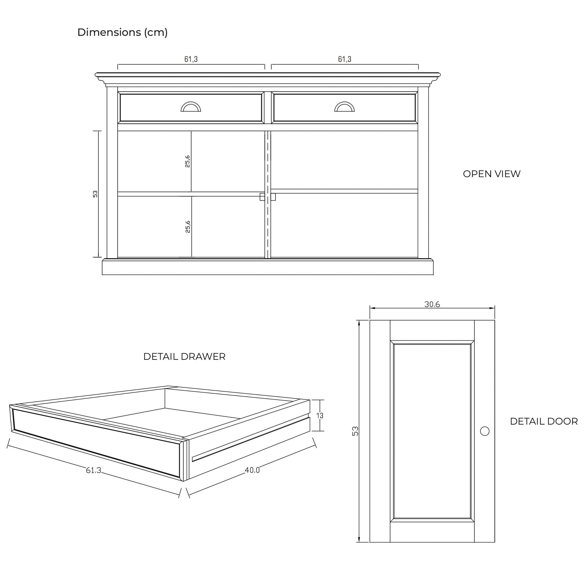 NovaSolo Halifax Contrast 57" Classic White & Black Buffet With 4 Doors and 2 Drawers