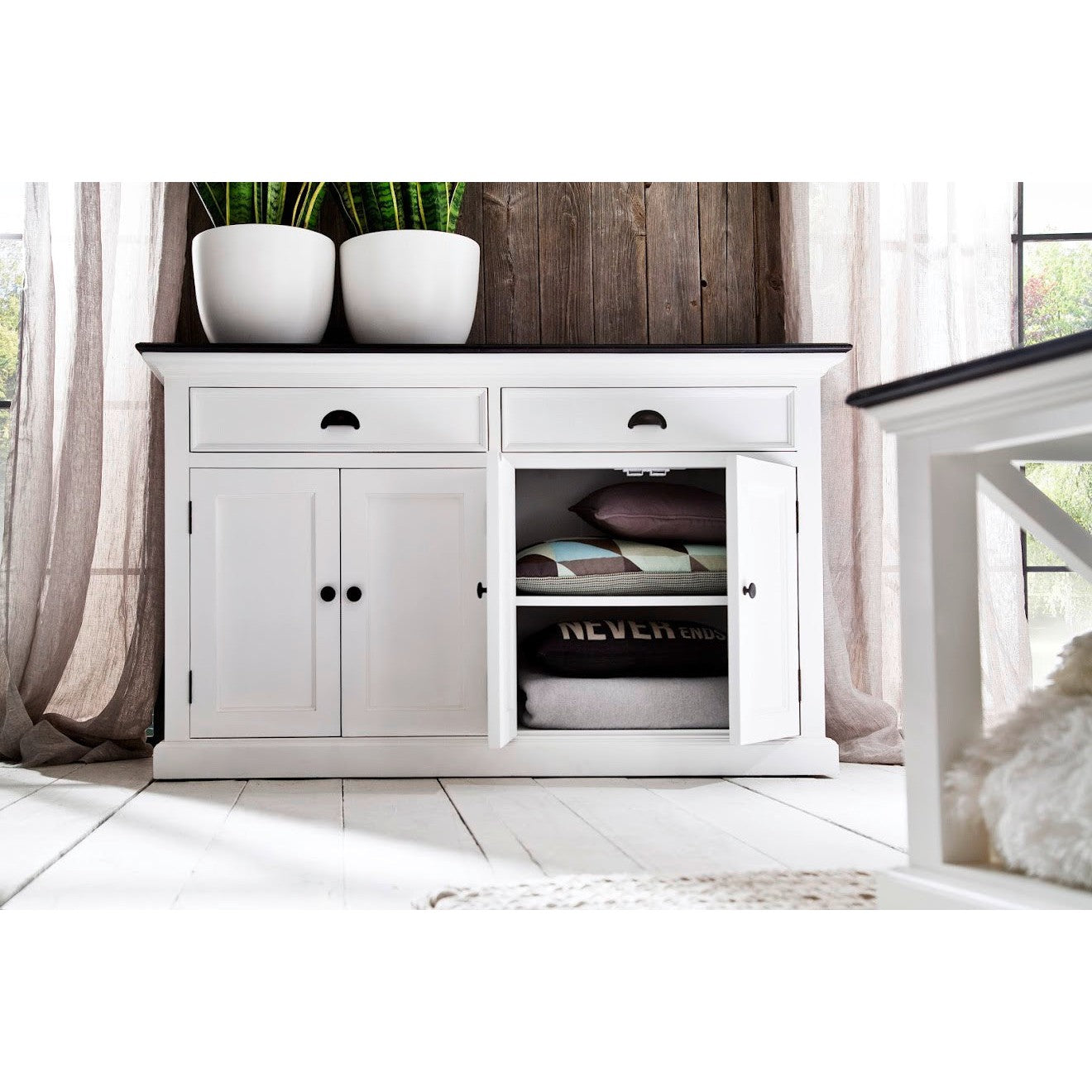 NovaSolo Halifax Contrast 57" Classic White & Black Buffet With 4 Doors and 2 Drawers