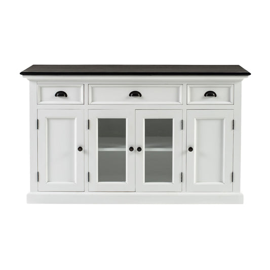 NovaSolo Halifax Contrast 57" Classic White & Black Mahogany Buffet With 2 Glass/ Wooden Doors & 3 Drawers