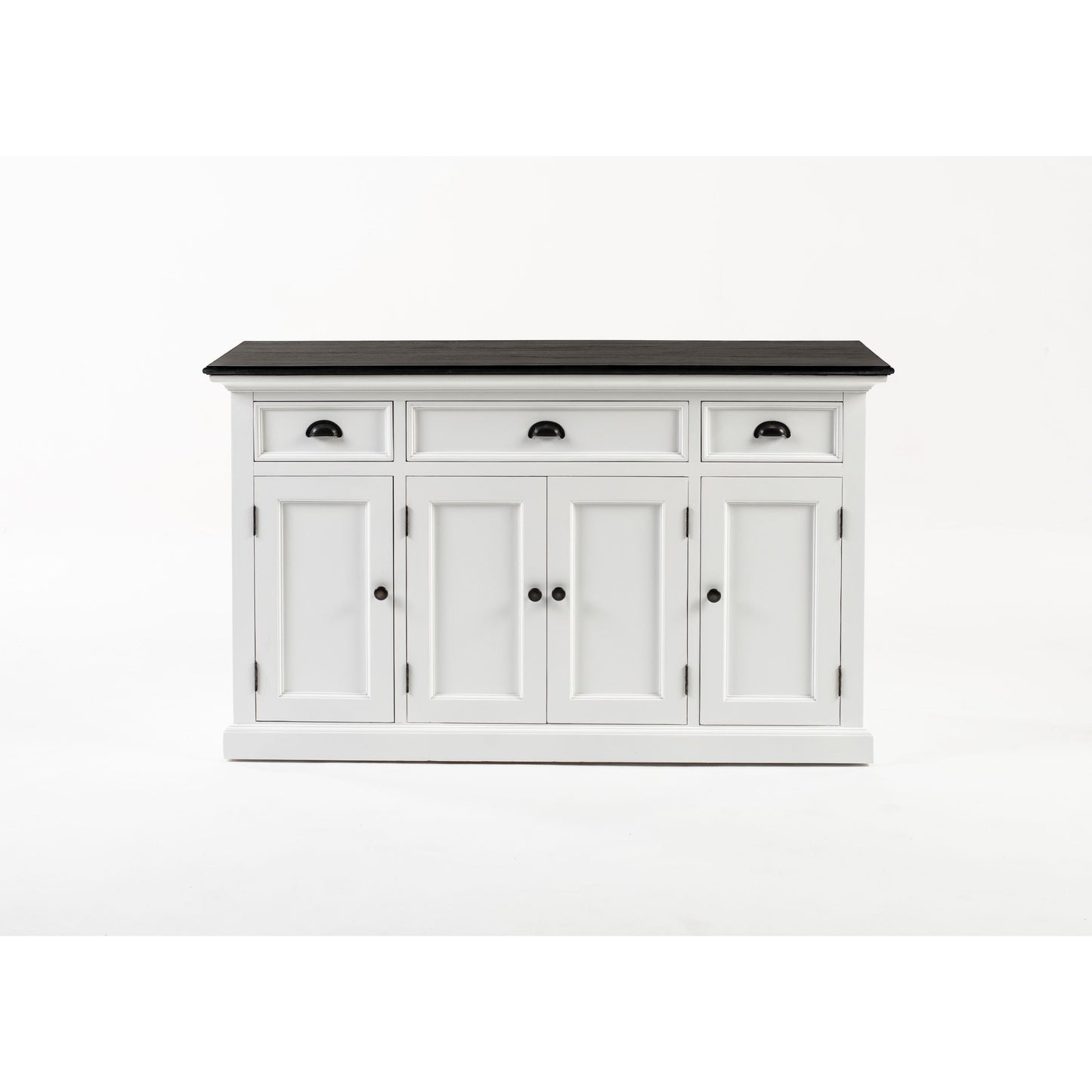 NovaSolo Halifax Contrast 57" Classic White & Black Mahogany Buffet With 4 Doors & 3 Drawers