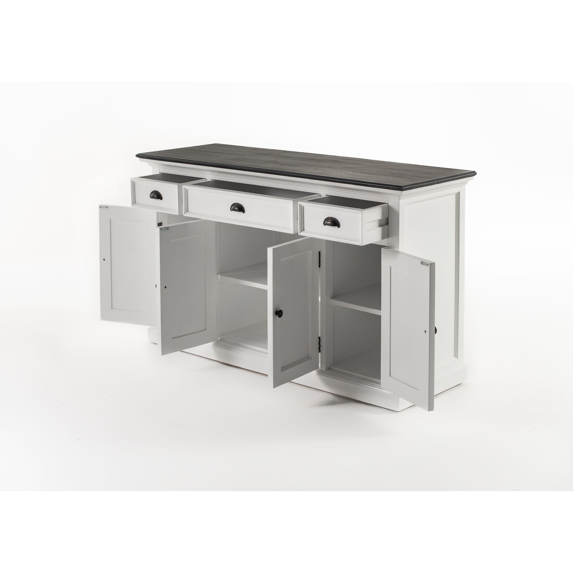 NovaSolo Halifax Contrast 57" Classic White & Black Mahogany Buffet With 4 Doors & 3 Drawers