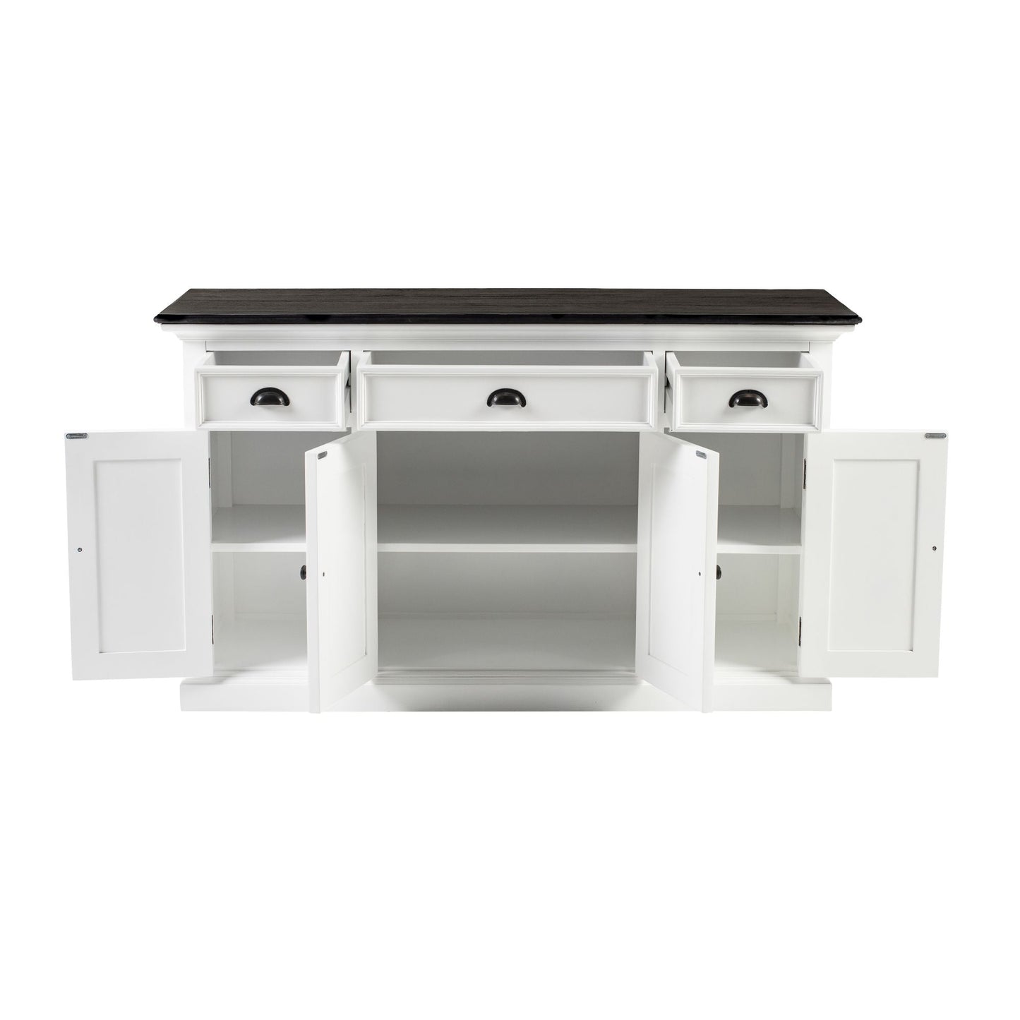 NovaSolo Halifax Contrast 57" Classic White & Black Mahogany Buffet With 4 Doors & 3 Drawers