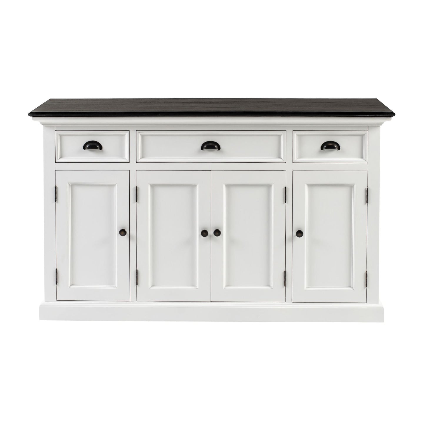 NovaSolo Halifax Contrast 57" Classic White & Black Mahogany Buffet With 4 Doors & 3 Drawers