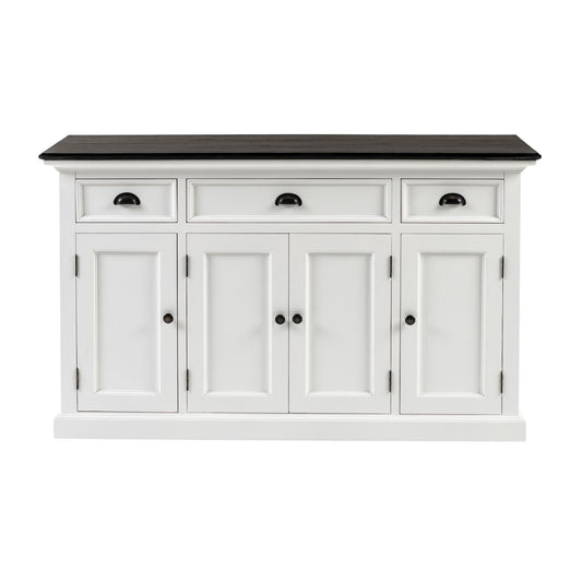 NovaSolo Halifax Contrast 57" Classic White & Black Mahogany Buffet With 4 Doors & 3 Drawers