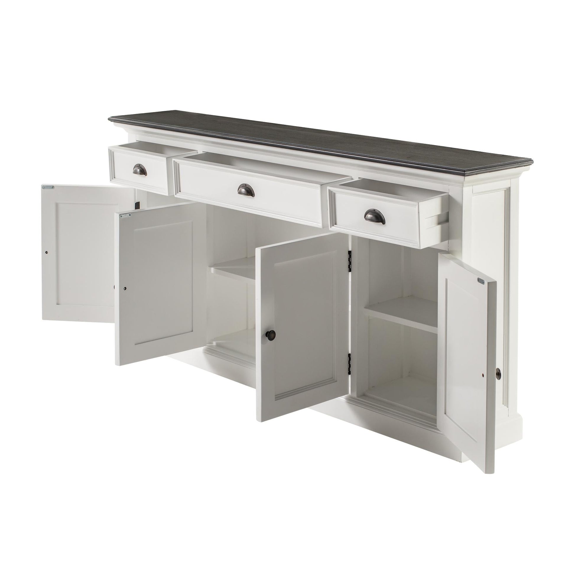 NovaSolo Halifax Contrast 65" Classic White & Black Mahogany Buffet With 4 Doors & 3 Drawers