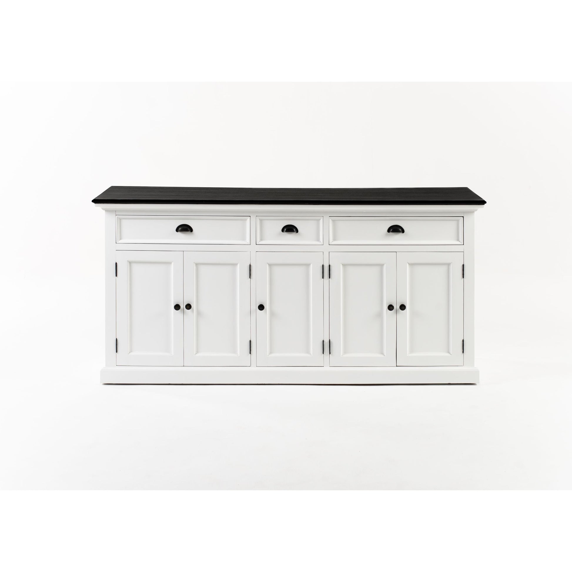 NovaSolo Halifax Contrast 71" Classic White & Black Mahogany Buffet With 5 Doors & 3 Drawers