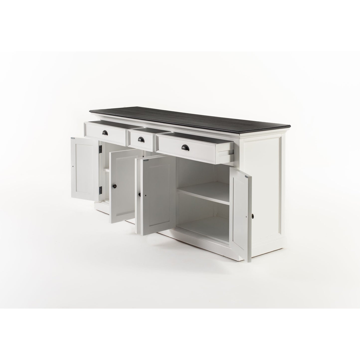 NovaSolo Halifax Contrast 71" Classic White & Black Mahogany Buffet With 5 Doors & 3 Drawers