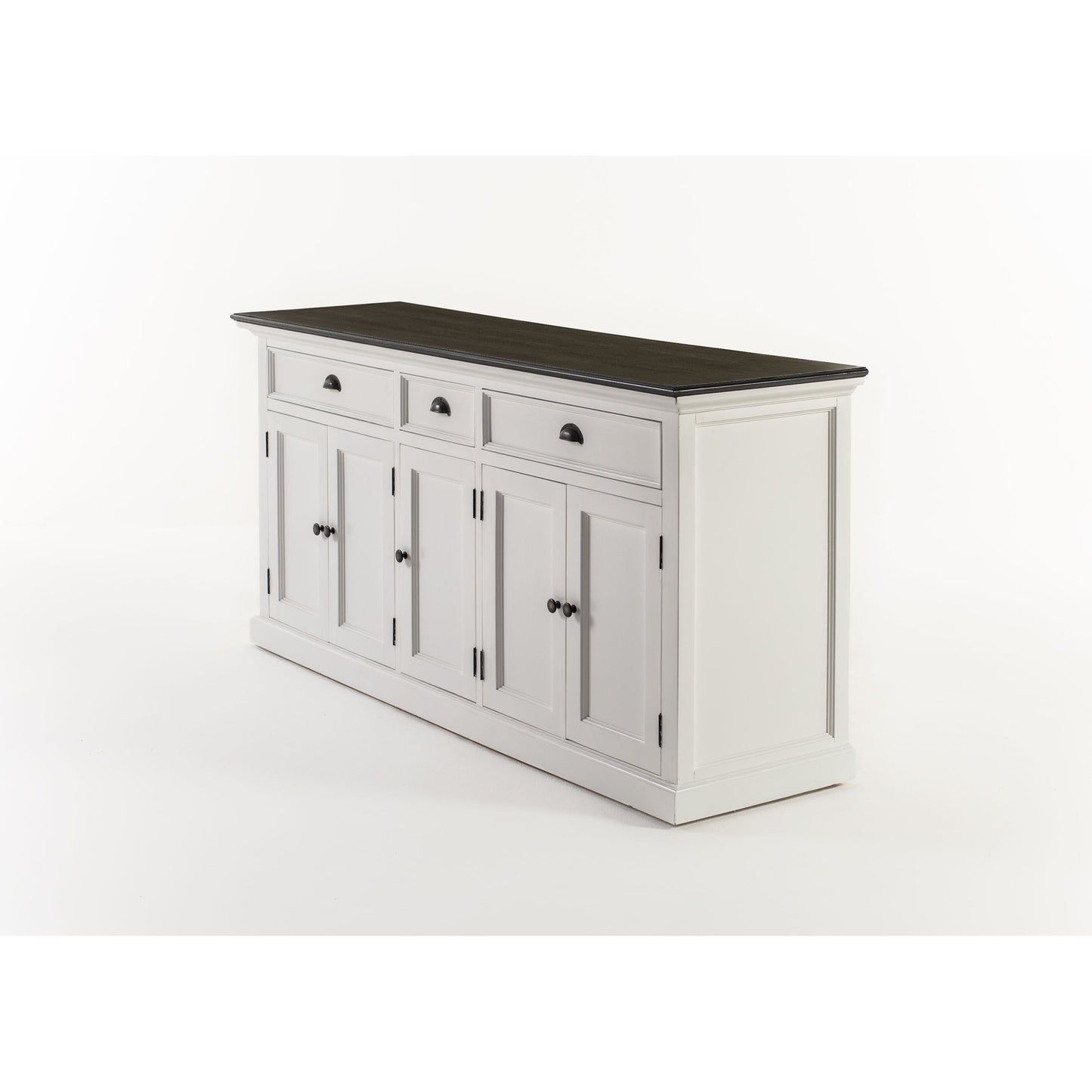 NovaSolo Halifax Contrast 71" Classic White & Black Mahogany Buffet With 5 Doors & 3 Drawers