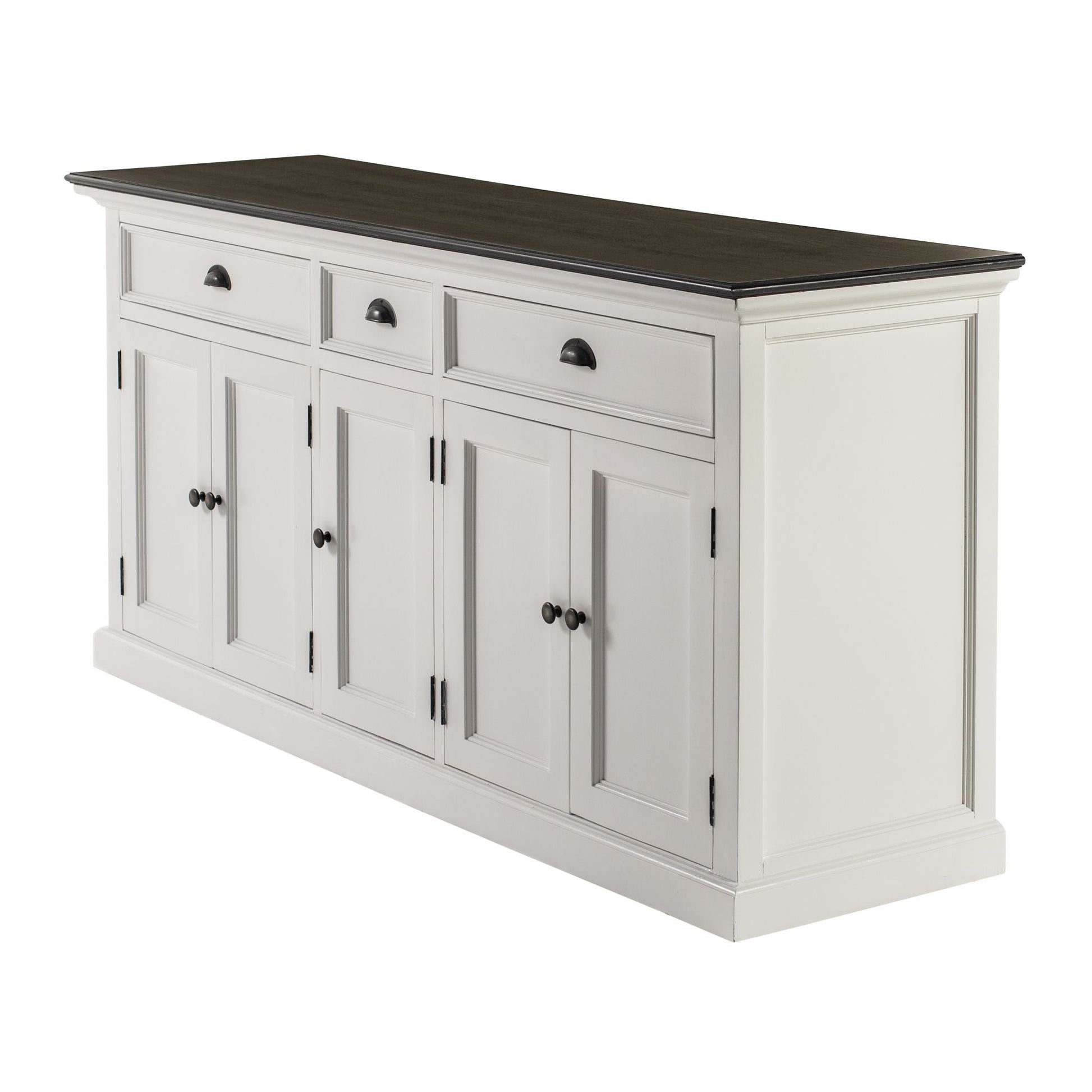 NovaSolo Halifax Contrast 71" Classic White & Black Mahogany Buffet With 5 Doors & 3 Drawers