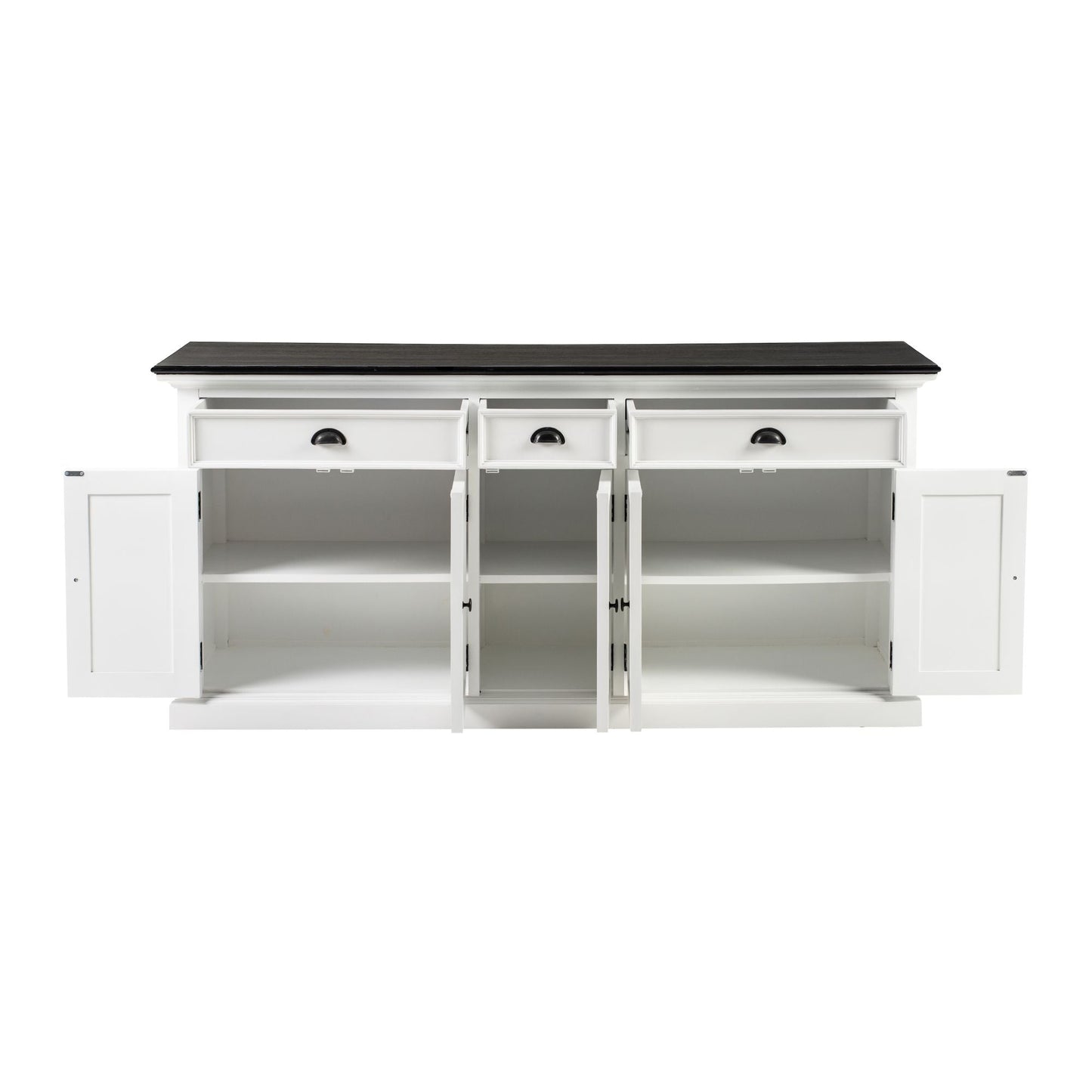 NovaSolo Halifax Contrast 71" Classic White & Black Mahogany Buffet With 5 Doors & 3 Drawers