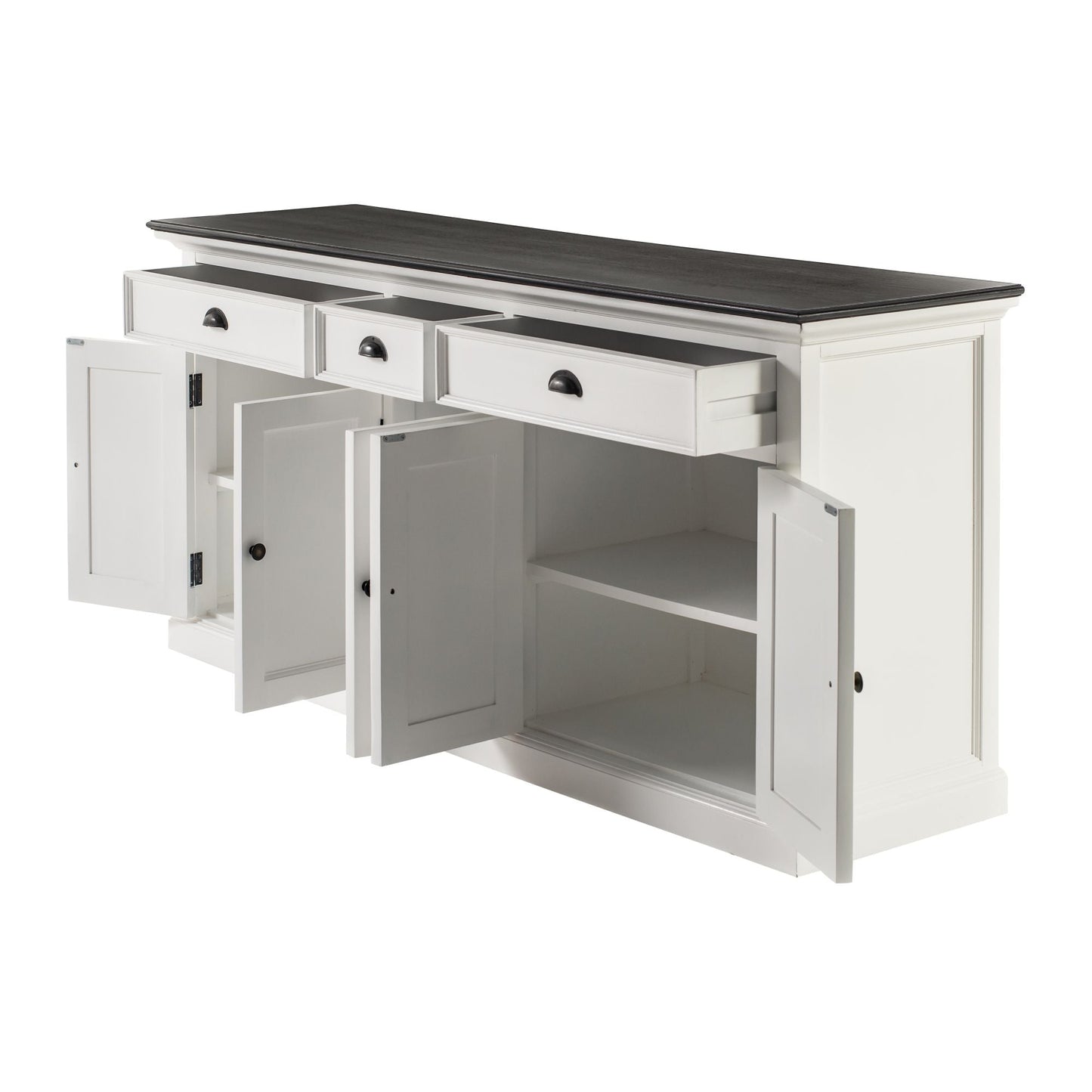 NovaSolo Halifax Contrast 71" Classic White & Black Mahogany Buffet With 5 Doors & 3 Drawers