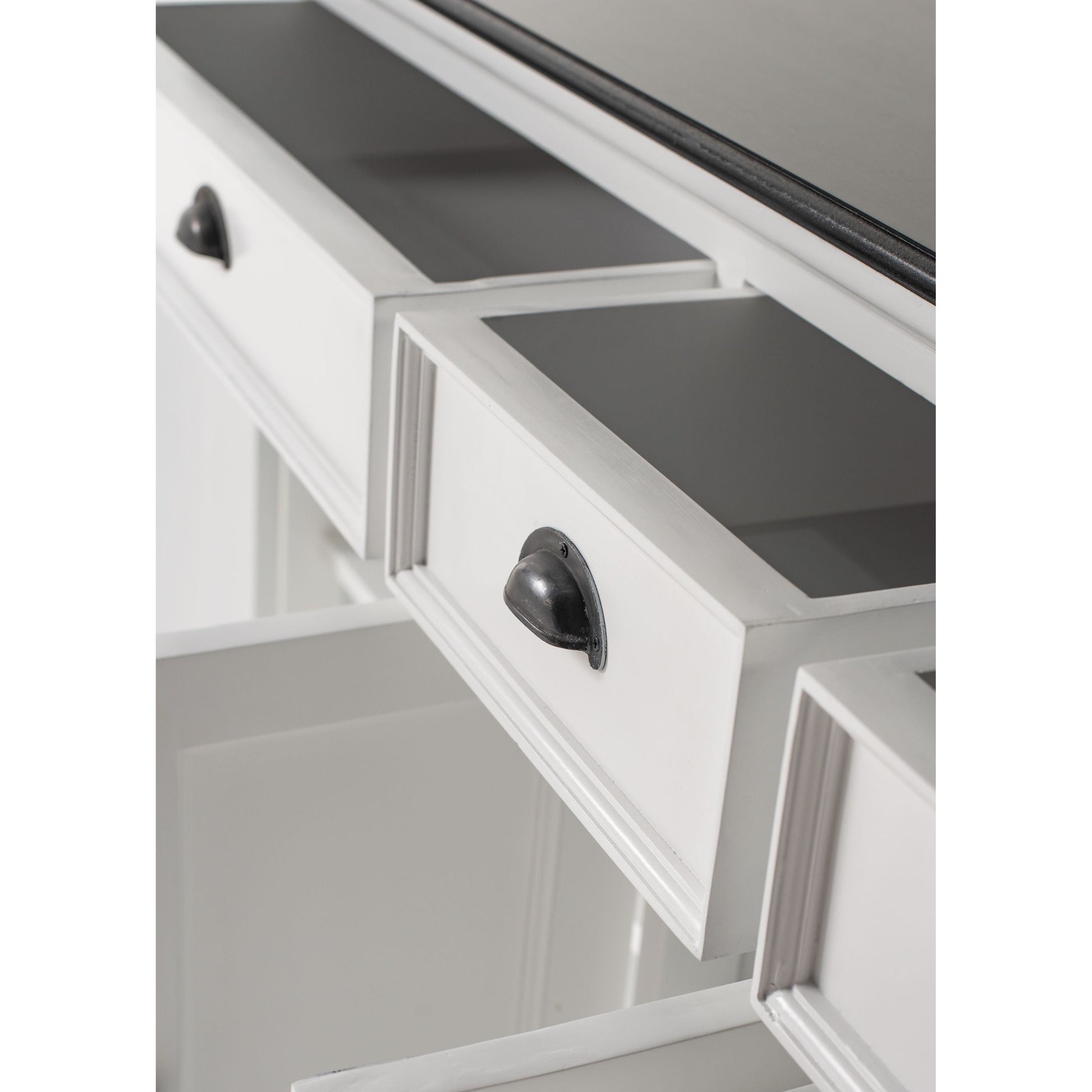 NovaSolo Halifax Contrast 71" Classic White & Black Mahogany Buffet With 5 Doors & 3 Drawers