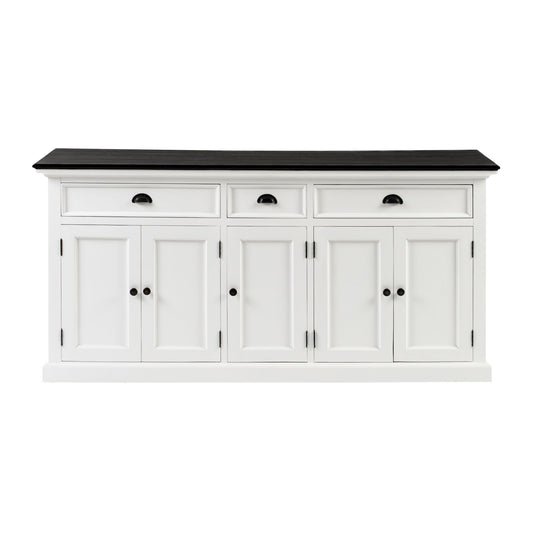 NovaSolo Halifax Contrast 71" Classic White & Black Mahogany Buffet With 5 Doors & 3 Drawers