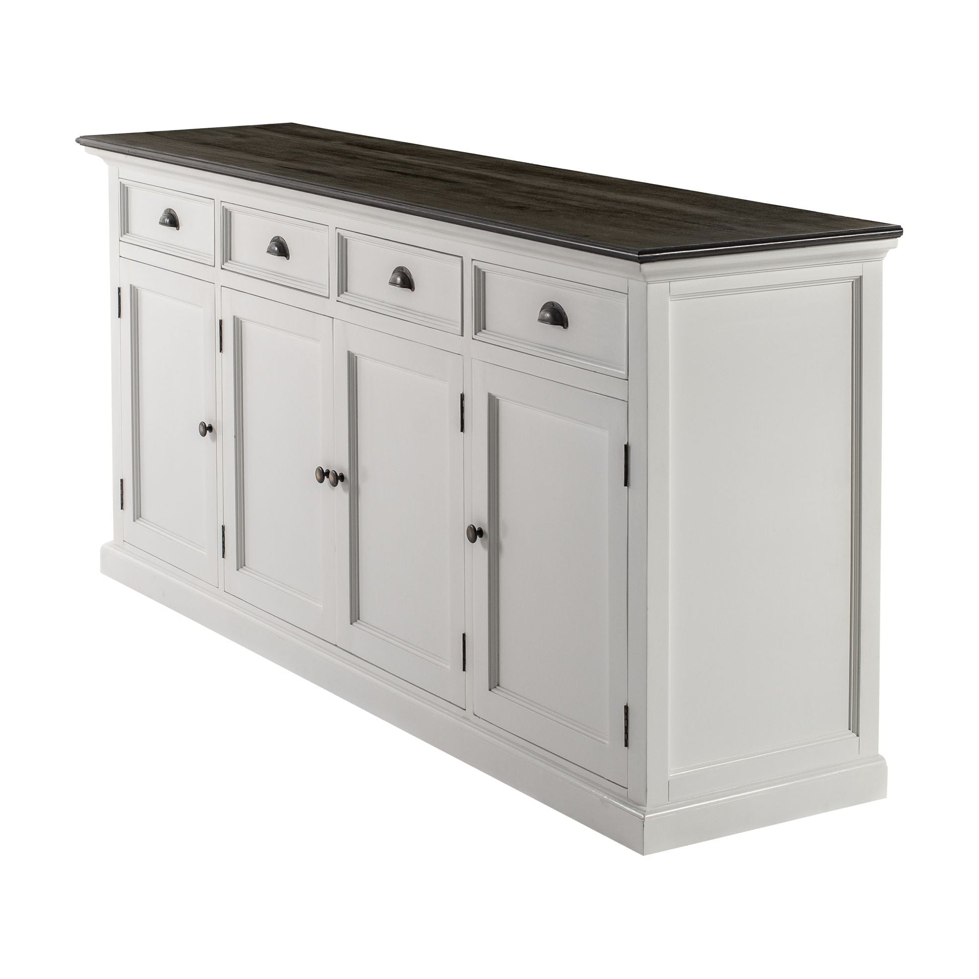 NovaSolo Halifax Contrast 79" Classic White & Black Mahogany Buffet With 4 Doors & 4 Drawers