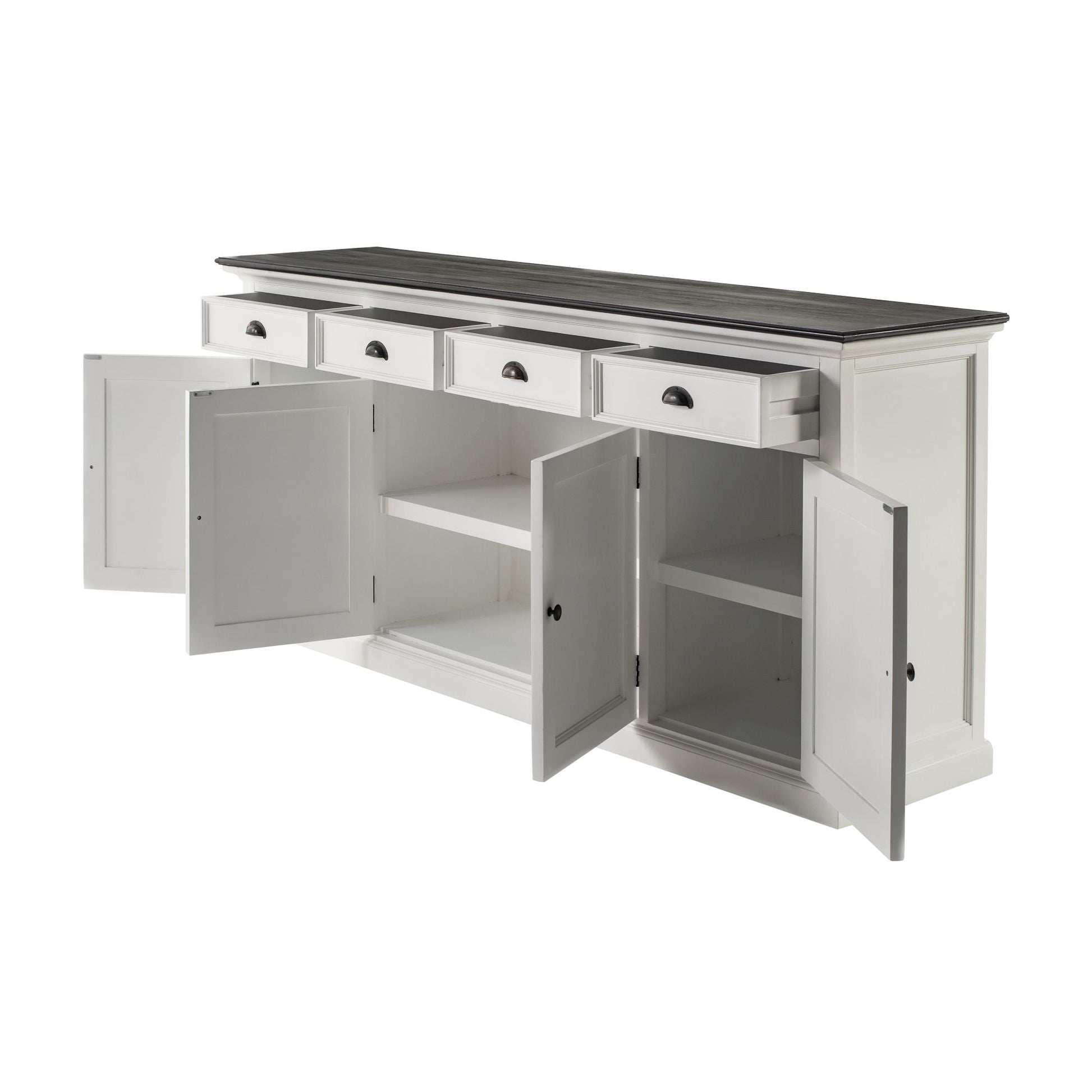 NovaSolo Halifax Contrast 79" Classic White & Black Mahogany Buffet With 4 Doors & 4 Drawers