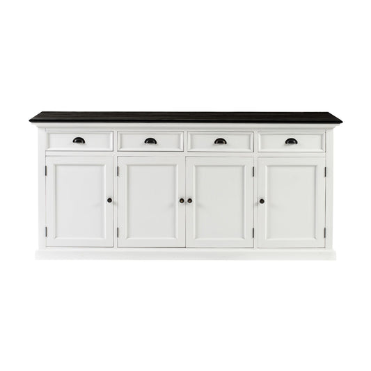 NovaSolo Halifax Contrast 79" Classic White & Black Mahogany Buffet With 4 Doors & 4 Drawers