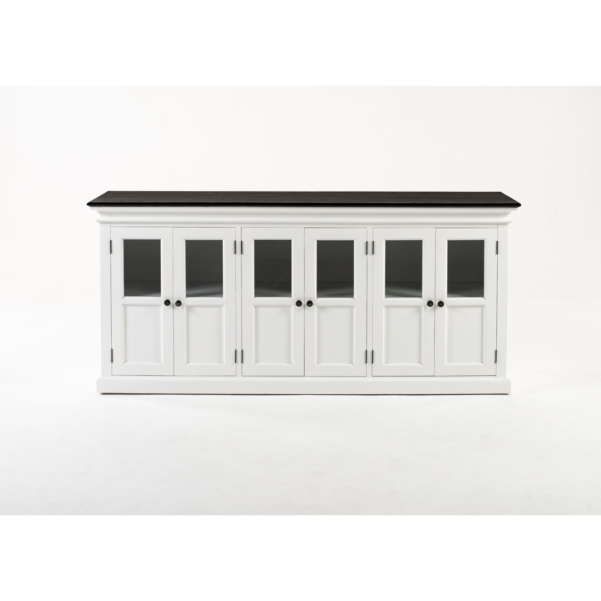 NovaSolo Halifax Contrast 79" Classic White & Black Mahogany Buffet With 6 Glass Doors