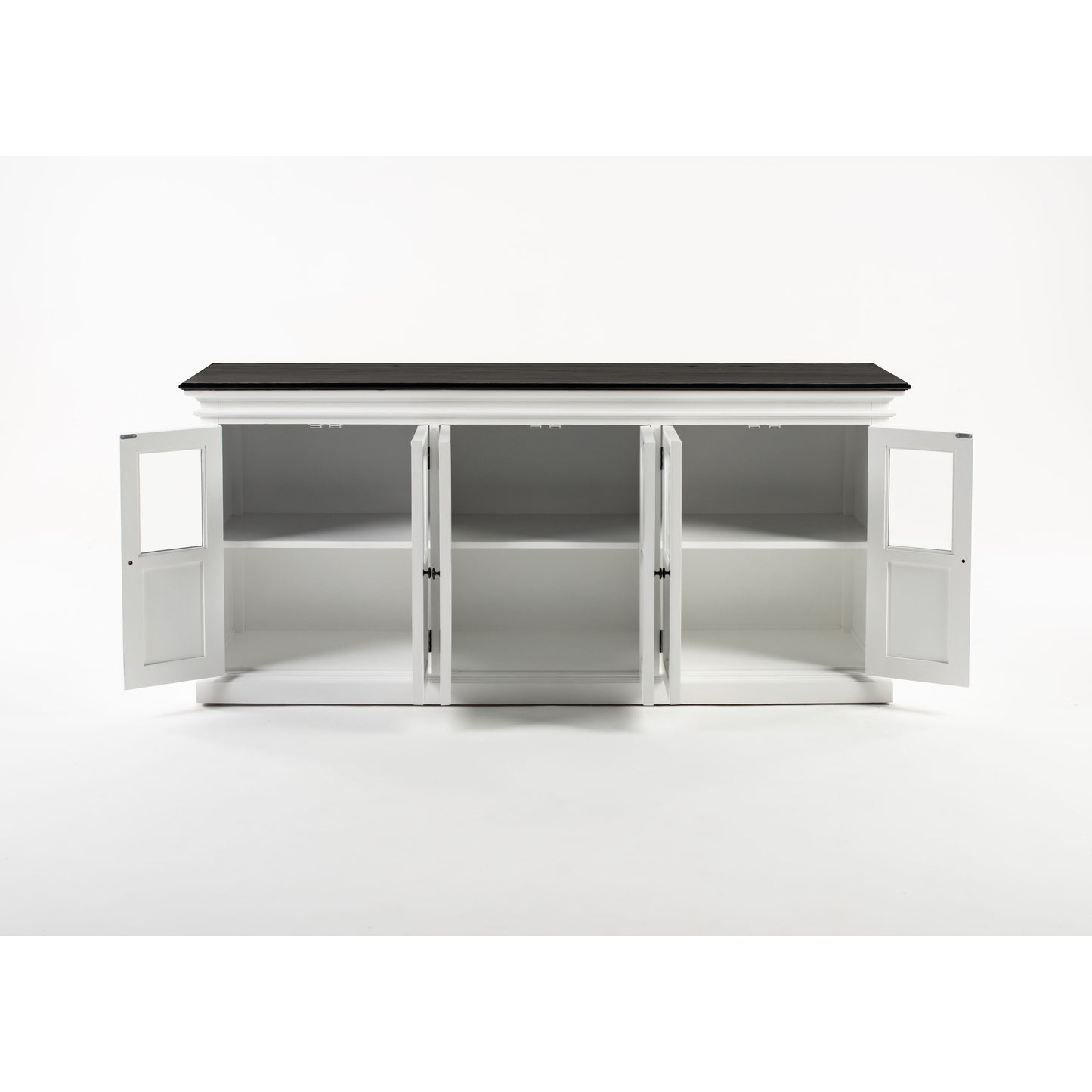 NovaSolo Halifax Contrast 79" Classic White & Black Mahogany Buffet With 6 Glass Doors