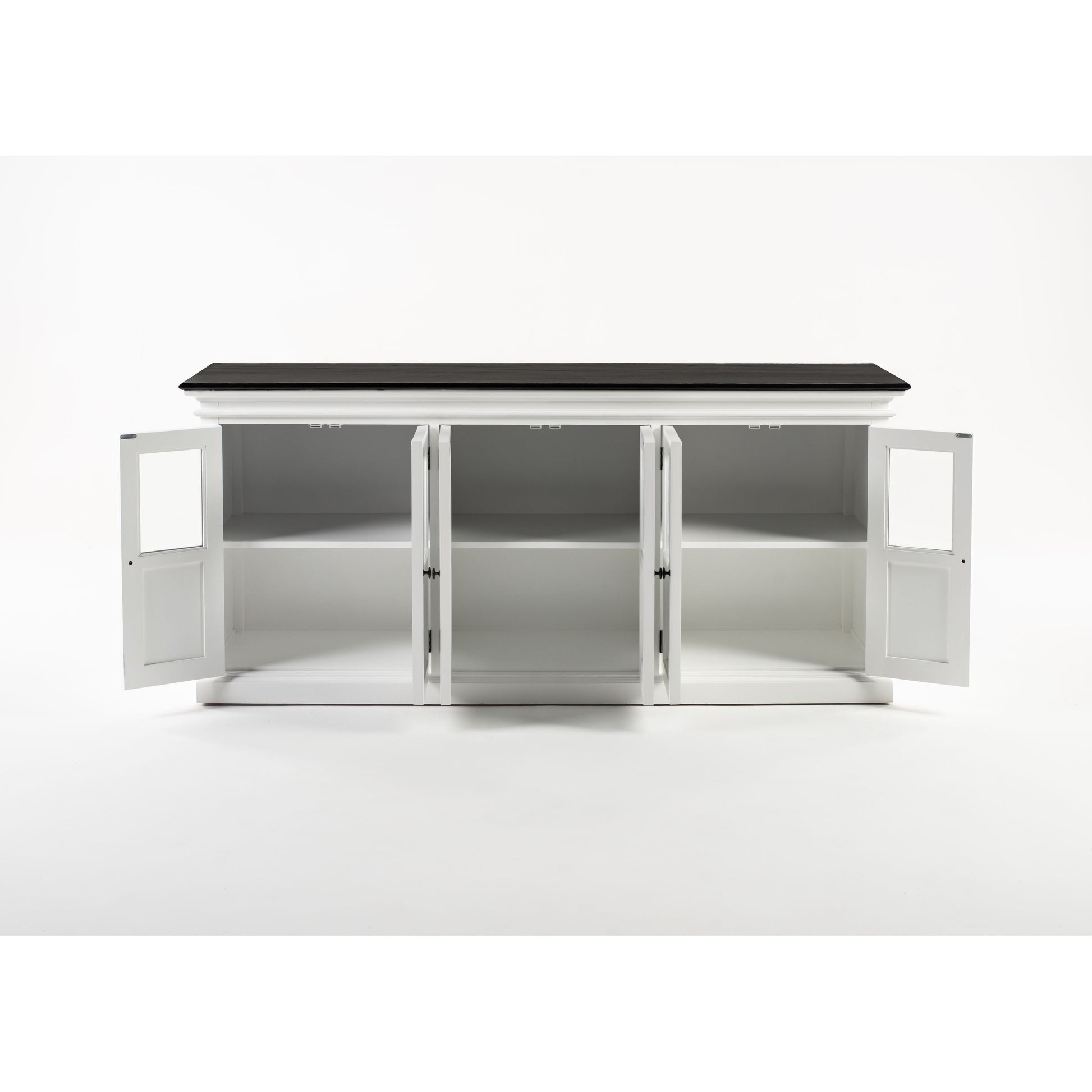 NovaSolo Halifax Contrast 79" Classic White & Black Mahogany Buffet With 6 Glass Doors