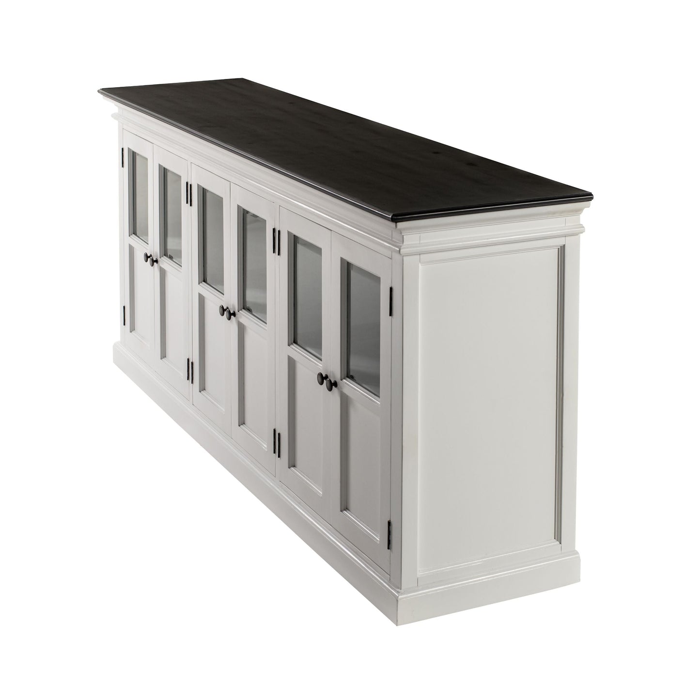 NovaSolo Halifax Contrast 79" Classic White & Black Mahogany Buffet With 6 Glass Doors