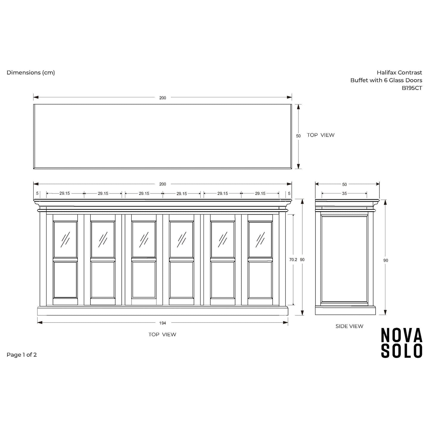 NovaSolo Halifax Contrast 79" Classic White & Black Mahogany Buffet With 6 Glass Doors