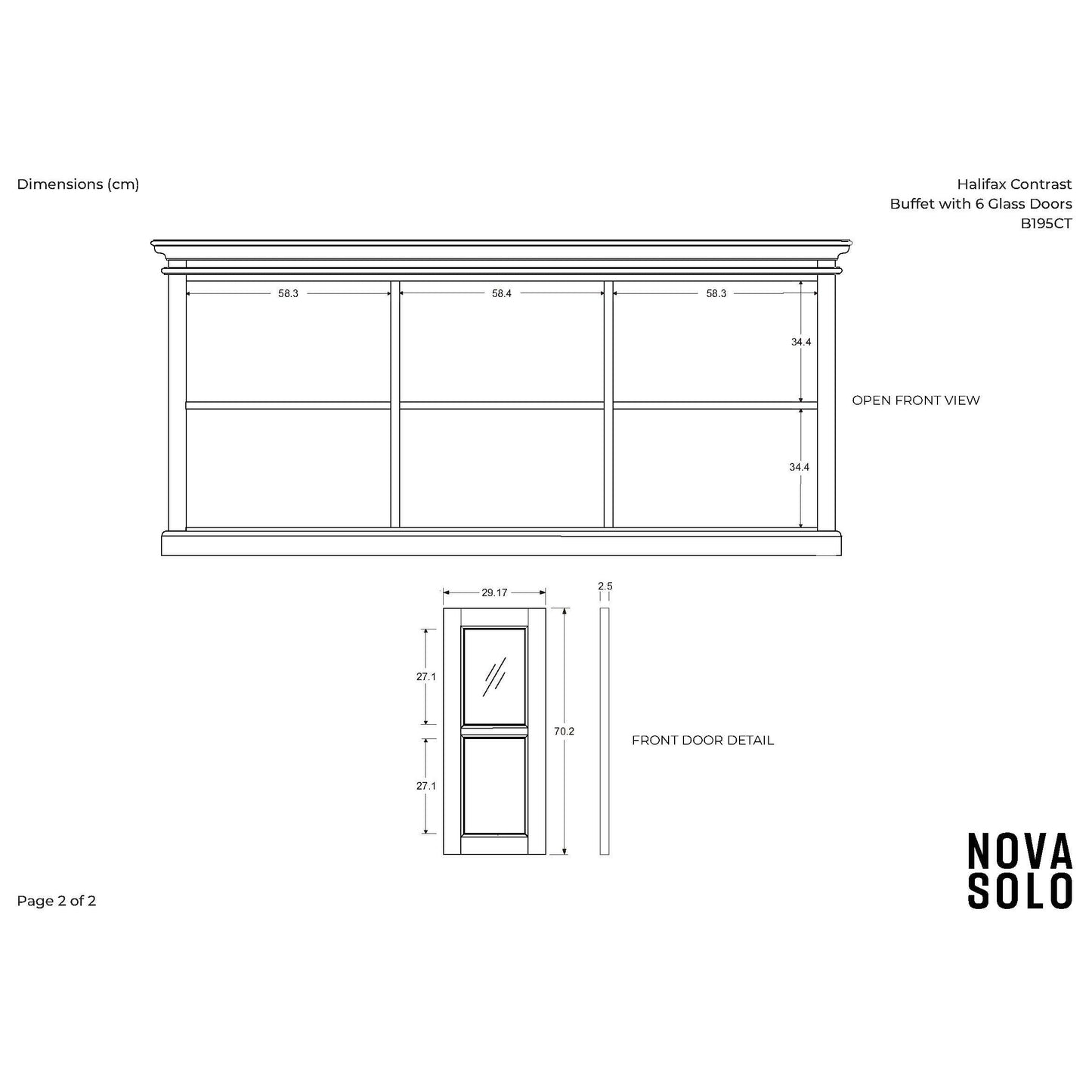 NovaSolo Halifax Contrast 79" Classic White & Black Mahogany Buffet With 6 Glass Doors