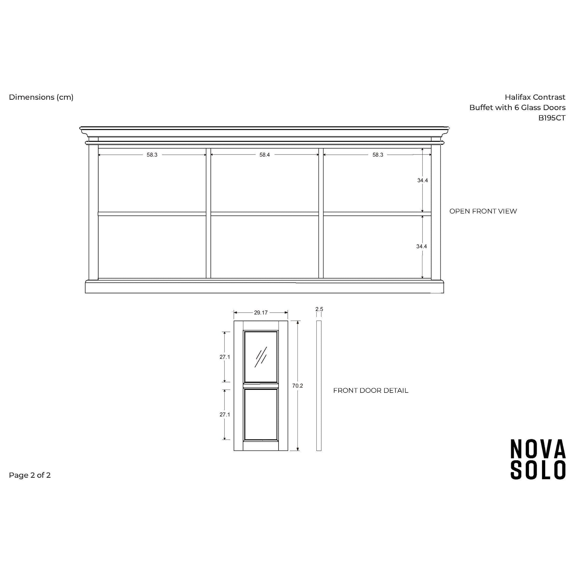 NovaSolo Halifax Contrast 79" Classic White & Black Mahogany Buffet With 6 Glass Doors