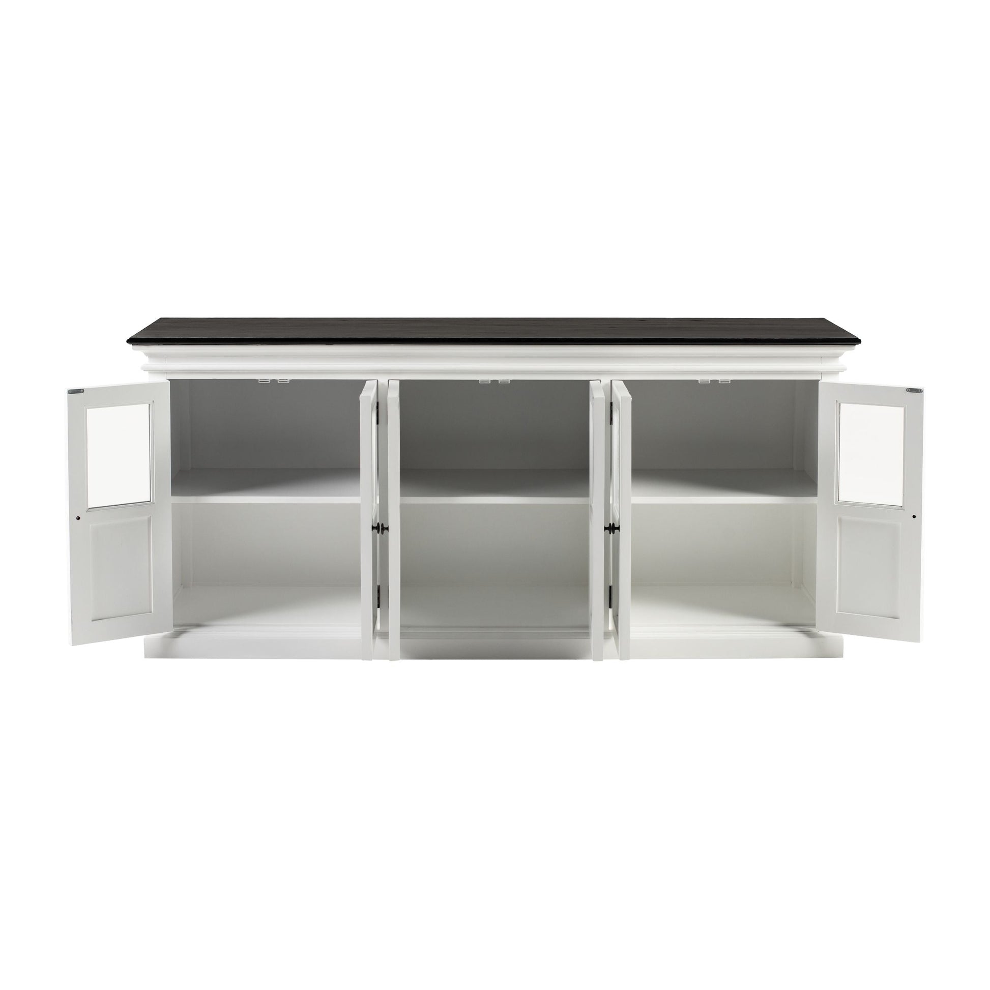 NovaSolo Halifax Contrast 79" Classic White & Black Mahogany Buffet With 6 Glass Doors