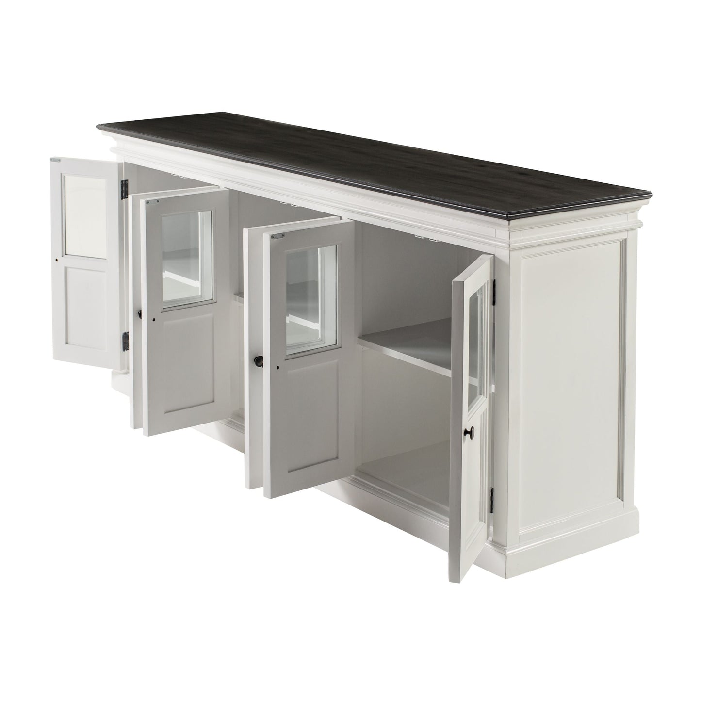 NovaSolo Halifax Contrast 79" Classic White & Black Mahogany Buffet With 6 Glass Doors