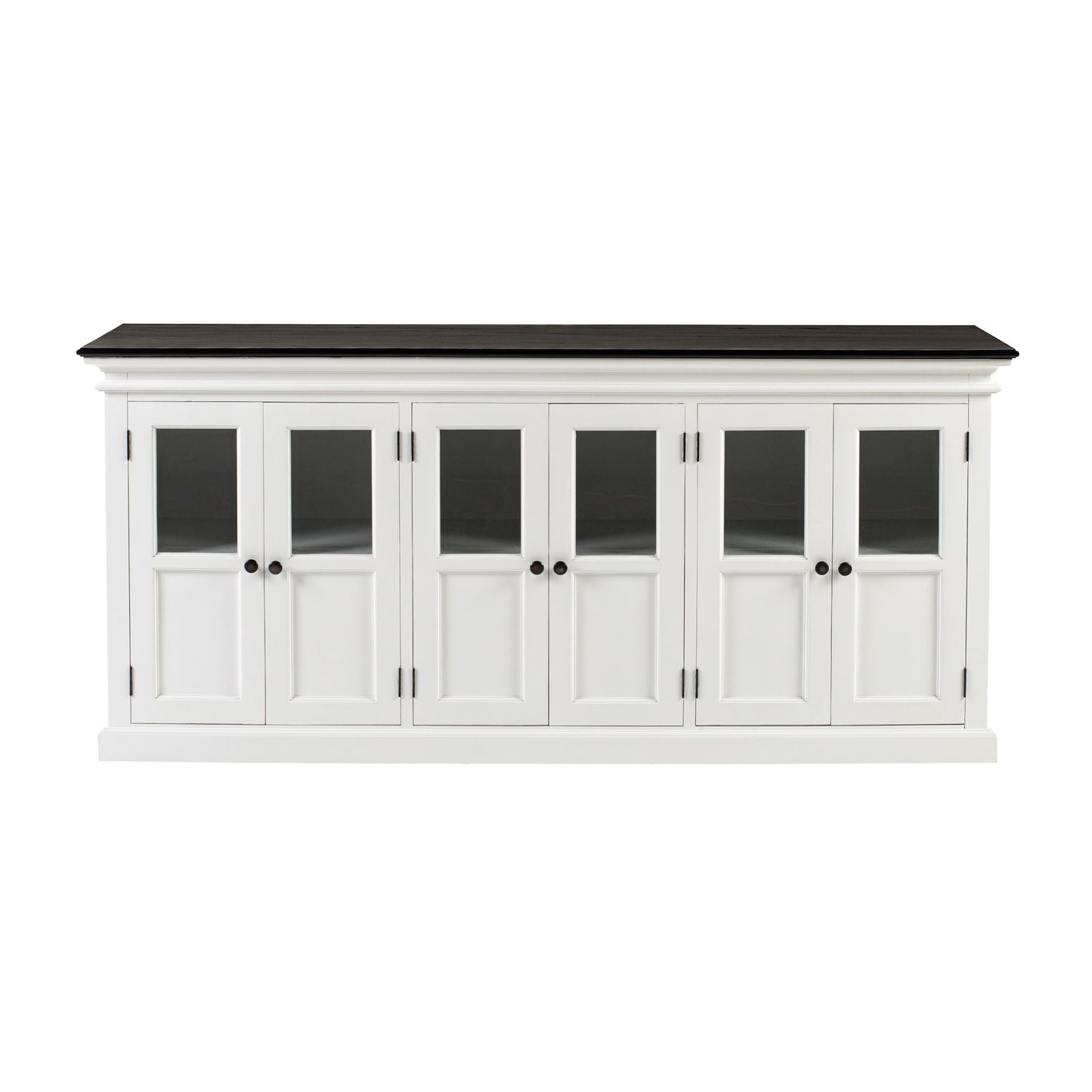 NovaSolo Halifax Contrast 79" Classic White & Black Mahogany Buffet With 6 Glass Doors